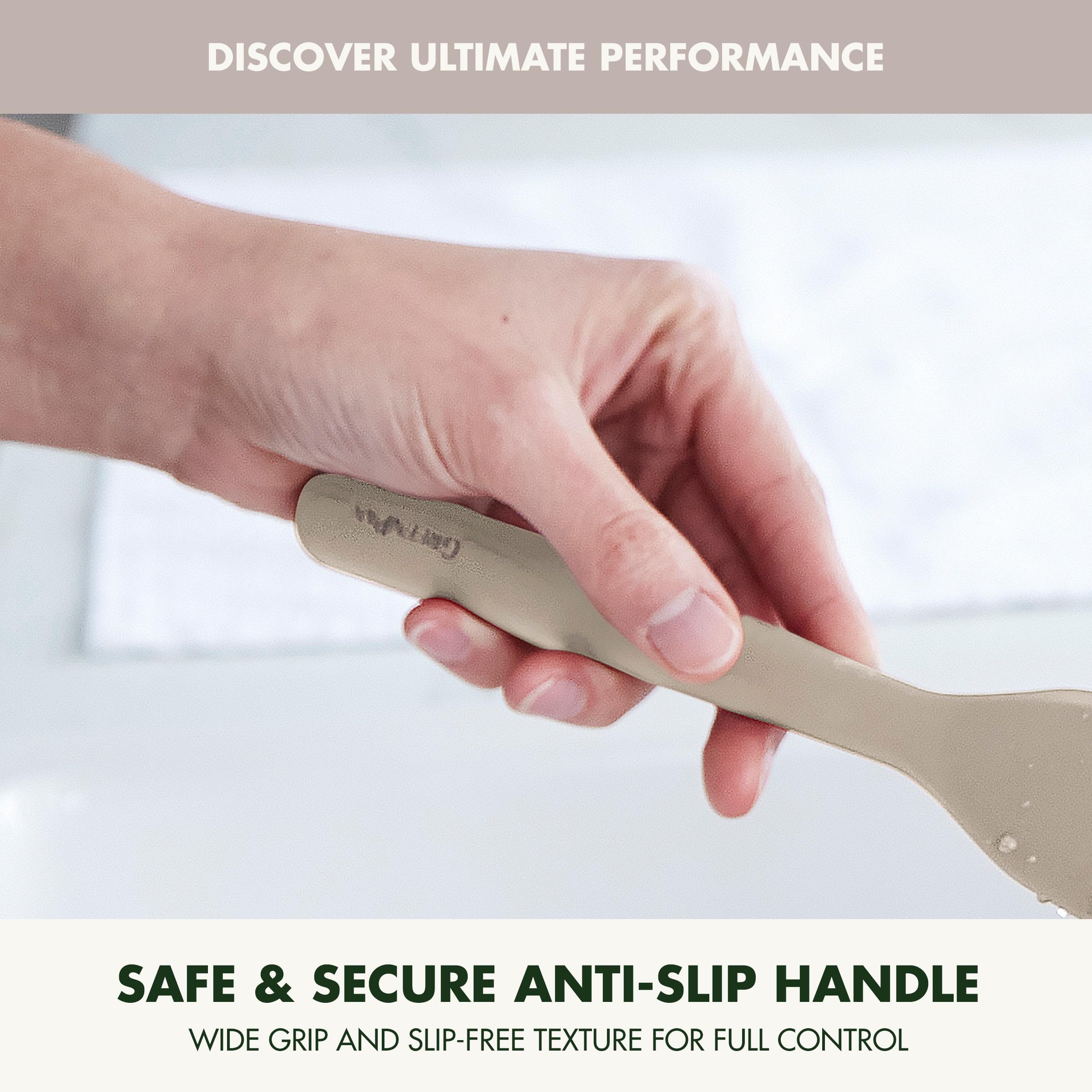 Greenpan Silicone Fish Turner Spatula, Slotted Cooking Kitchen Utensil, Flexible Rubber Nonstick Cookware, Rigid Steel Core, Hea