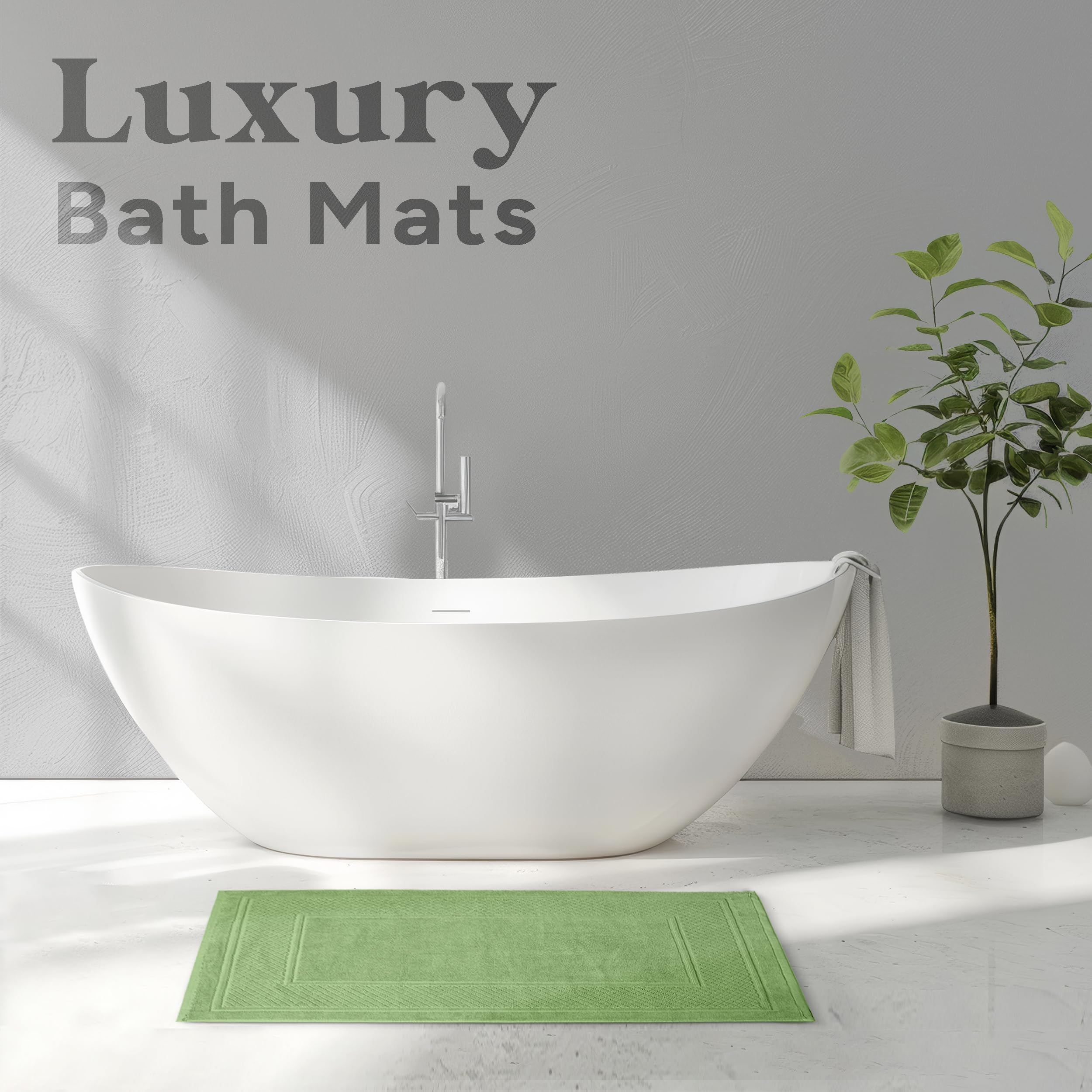 Avalon Bath Mats for Bathroom - Absorbent Bathroom Mats Quick Dry Bath Mat - 100% Cotton Bath Mats Soft Bathroom Floor Mat - Green Bath Mat Absorbent Bath Mat Set of 2 (22x34 Inches)