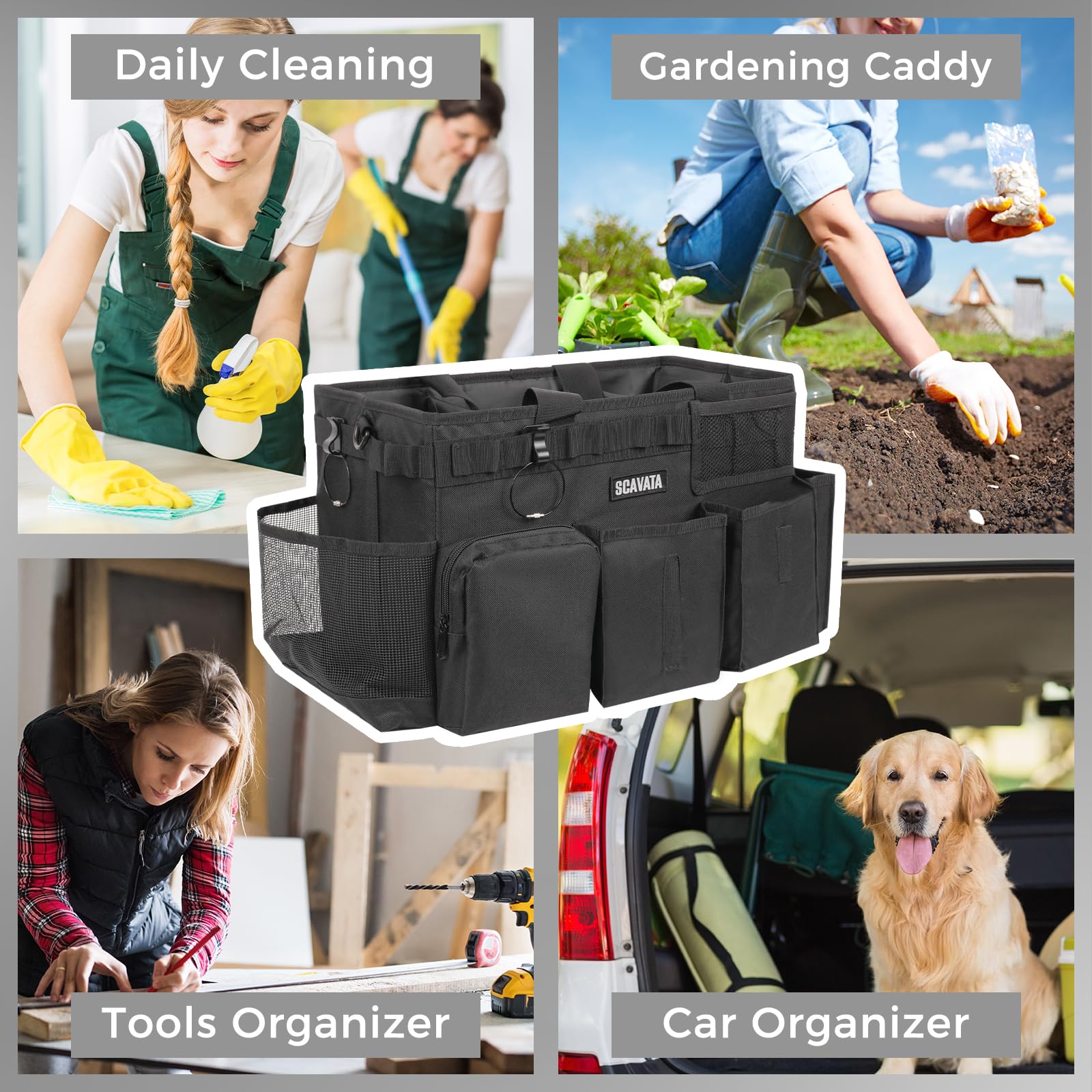 Scavata Wearable Cleaning Caddy Bag, Cleaning Caddy Supplies Organizer With Handle & Shoulder Straps For Housekeepers, Under Sin