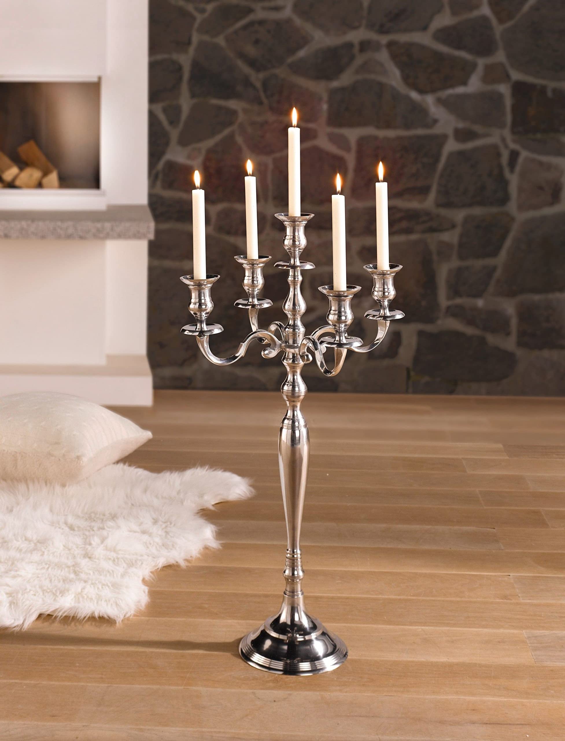 Home Trends India Candle Stand I 5 Arms Aluminium Candle Stand I Shinny Polished I 24 Inch