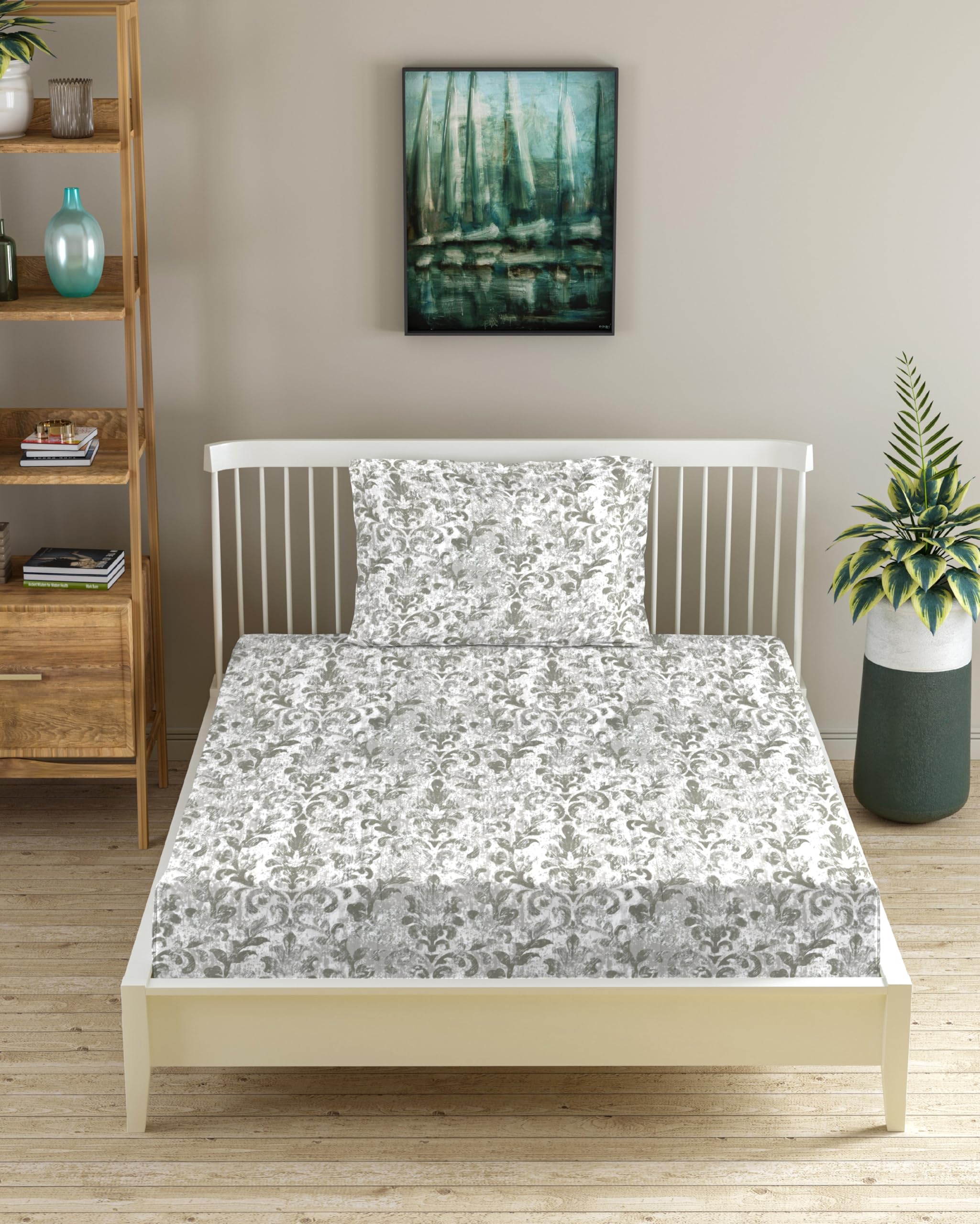 Trance Home Linen 180Tc 100% Cotton 72X36 Single Bed Size Elastic Fitted Bedsheet|Printed Single Size Bed Elasticated Fitted Bed