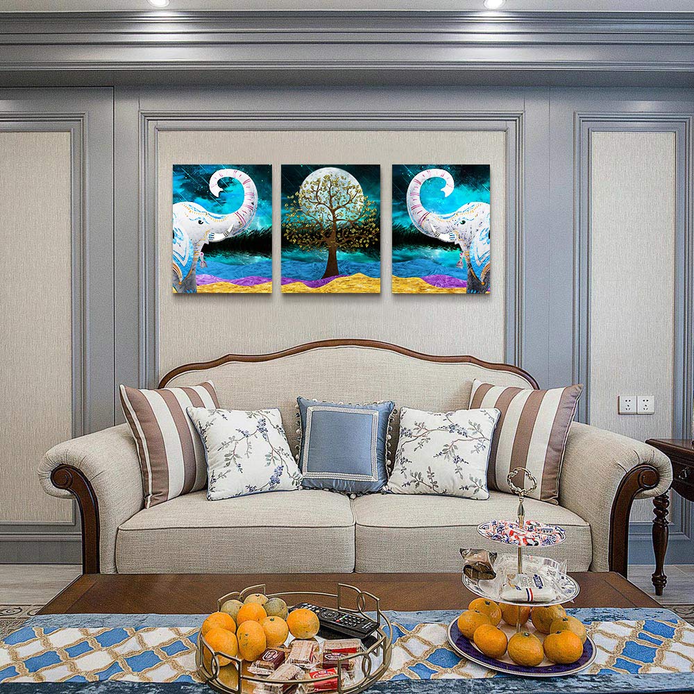 Canvas Wall Art For Living Room ,Farmhouse Bathroom Wall Decor Blue Abstract Animal Landscape Painting,Modern Family Kitchen Bed