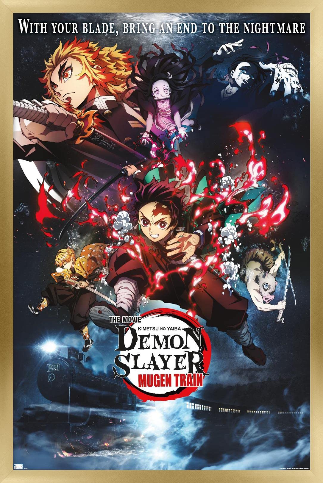 Trends International Demon Slayer: Mugen Train - Collage One Sheet Wall Poster, 14.725'' X 22.375'', Gold Framed Version