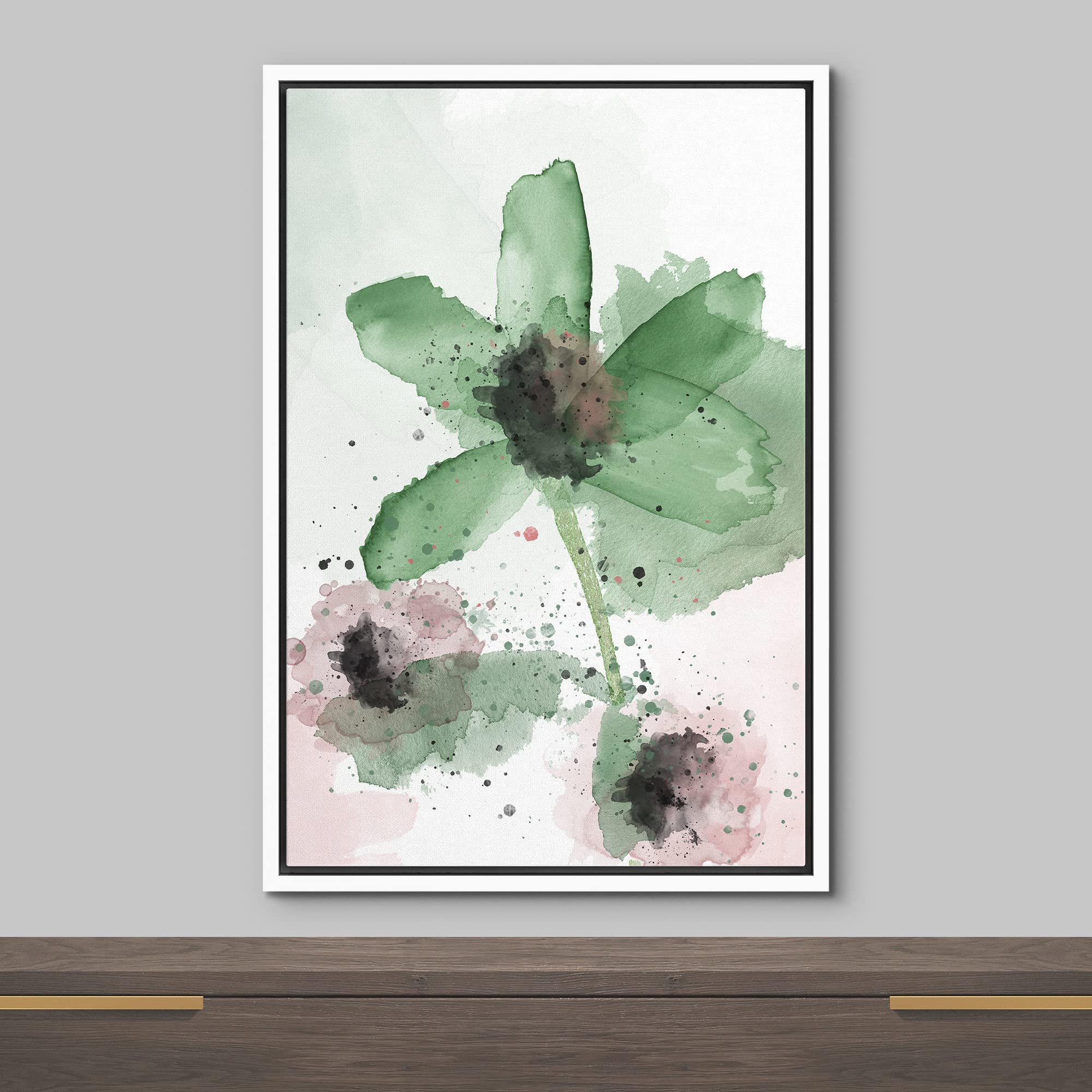 Wall26 Framed Canvas Print Wall Art Watercolor Explosion Green & Red Daisies Floral Botanical Illustrations Minimalism Glam Mult