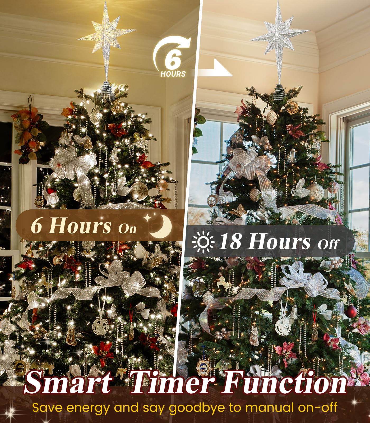 Luxspire Christmas Tree Topper, Lighted Star Tree Topper with USB Plug-in & Remote Control, 10 LED Christmas Decorations Light,