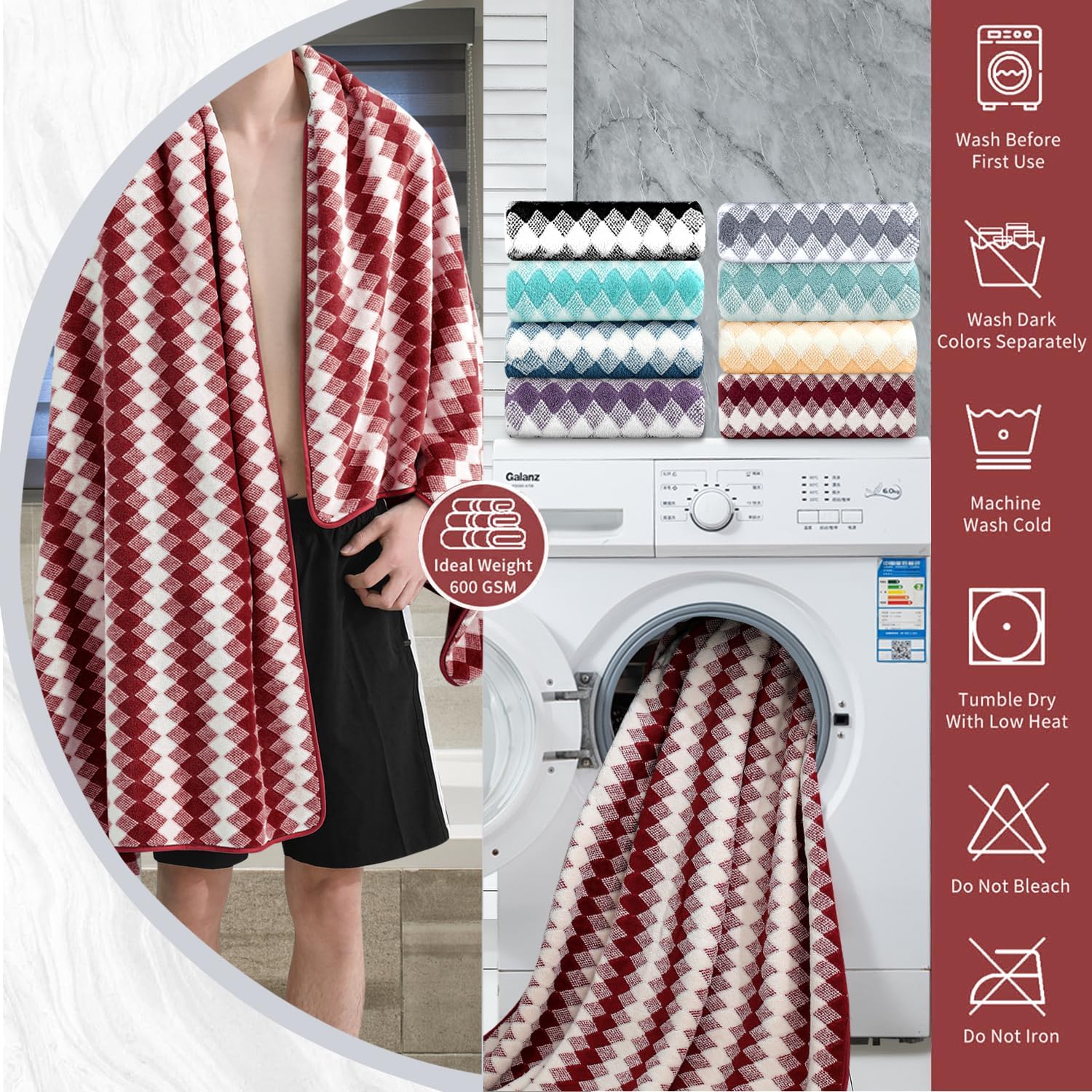 4 Piece Bath Towel Set Oversized Bath Sheet 35"x70" Bathroom Towel Extra Large Towel Set Soft Highly Absorbent & Quick Dry Premium Bath Sheet for Bathroom 600GSM Shower Towel Spa Gym Hotel,Burgundy