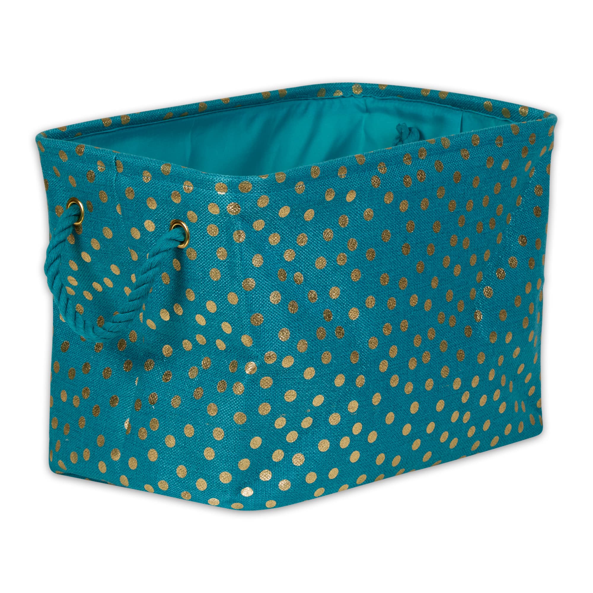 POLYESTER BIN  DOTS GOLD / TEAL RECTANGLE MEDIUM 16x10x12