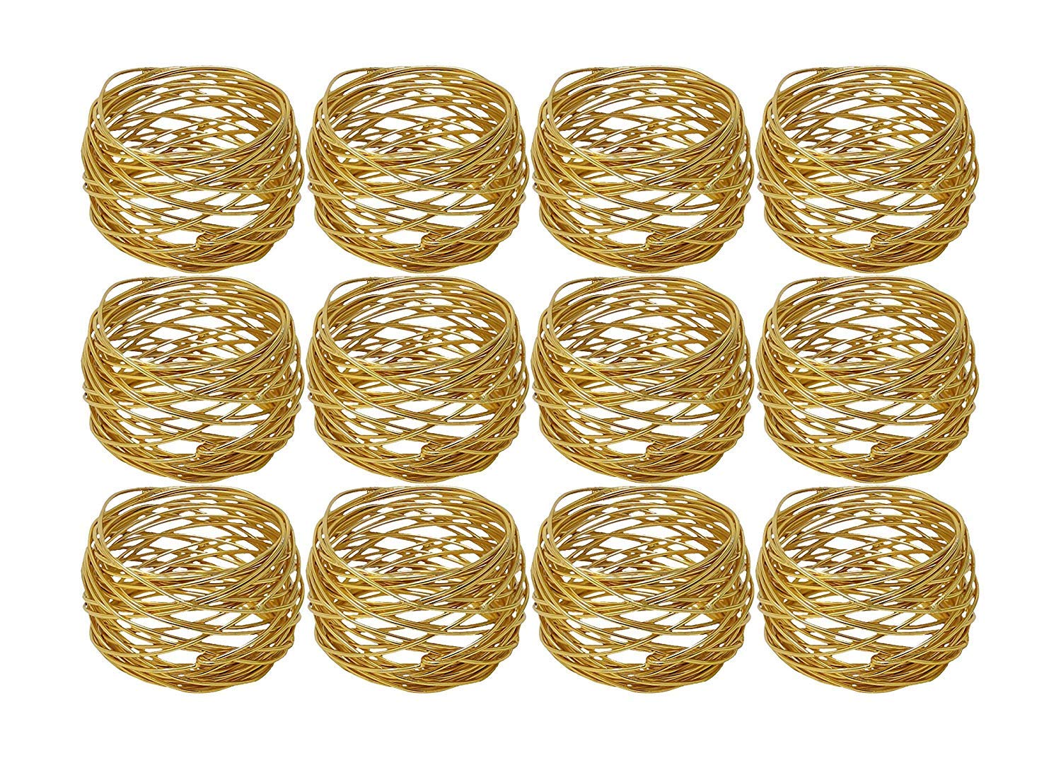 Kaizen Casa Handmade Round Mesh Napkin Rings Holder For Dinning Table Parties Everyday, Set Of 12 (Gold)