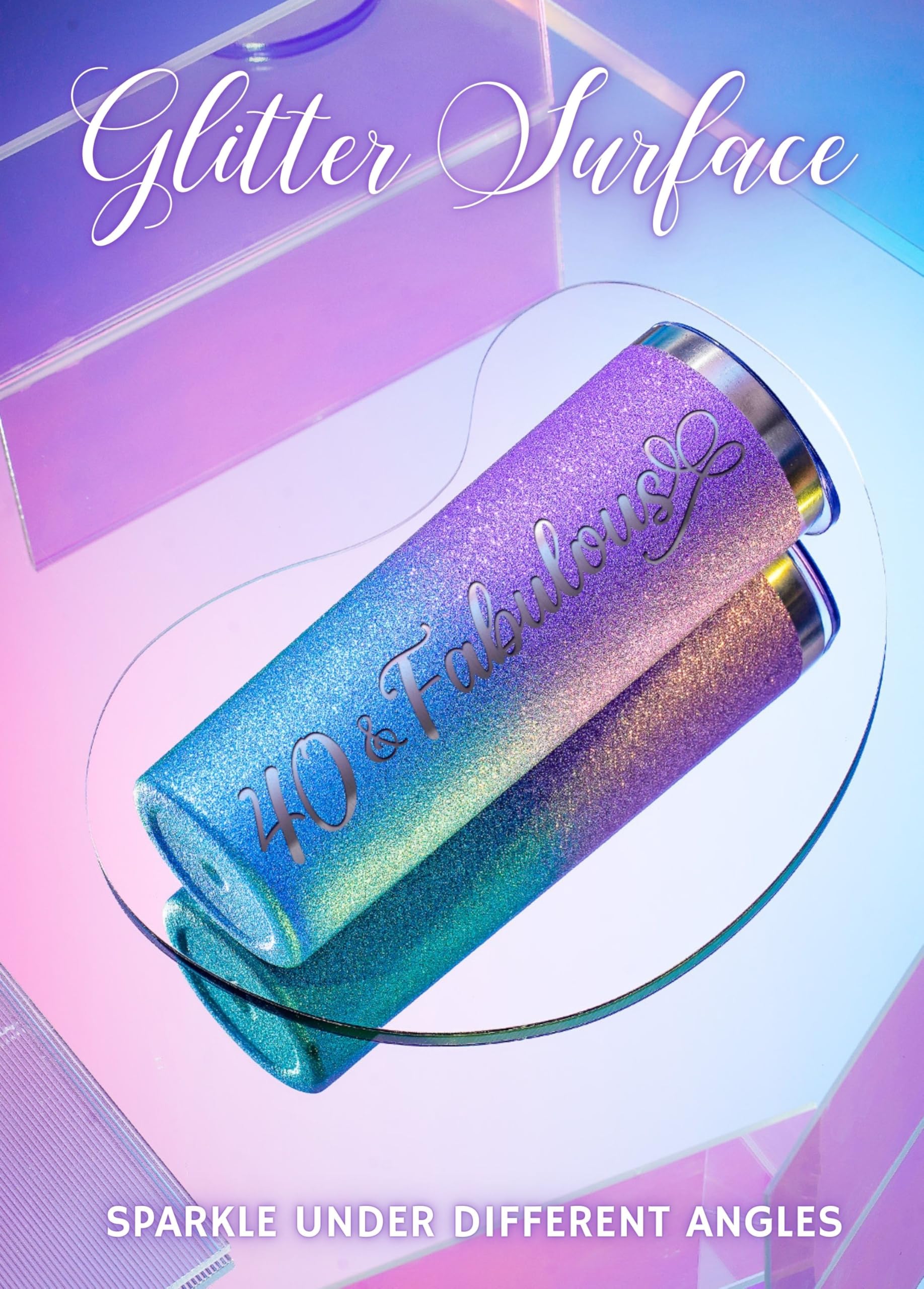 Onebttl 40Th Birthday Gifts For Women, Female, Her - 40 And Fabulous - 20Oz/590Ml Stainless Steel Insulated Glitter Tumbler With