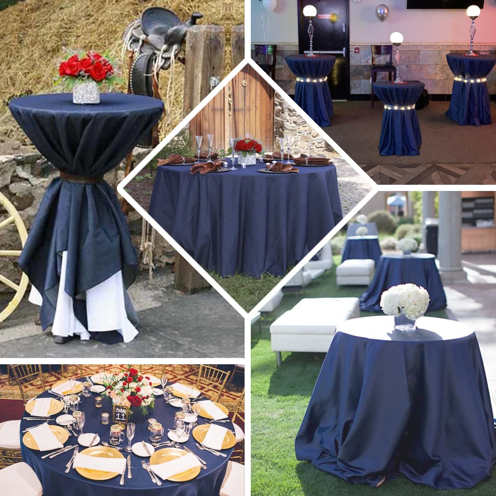 Efavormart 120'' Dark Blue Faux Denim Polyester Round Tablecloth For Wedding Party Banquet Restaurant