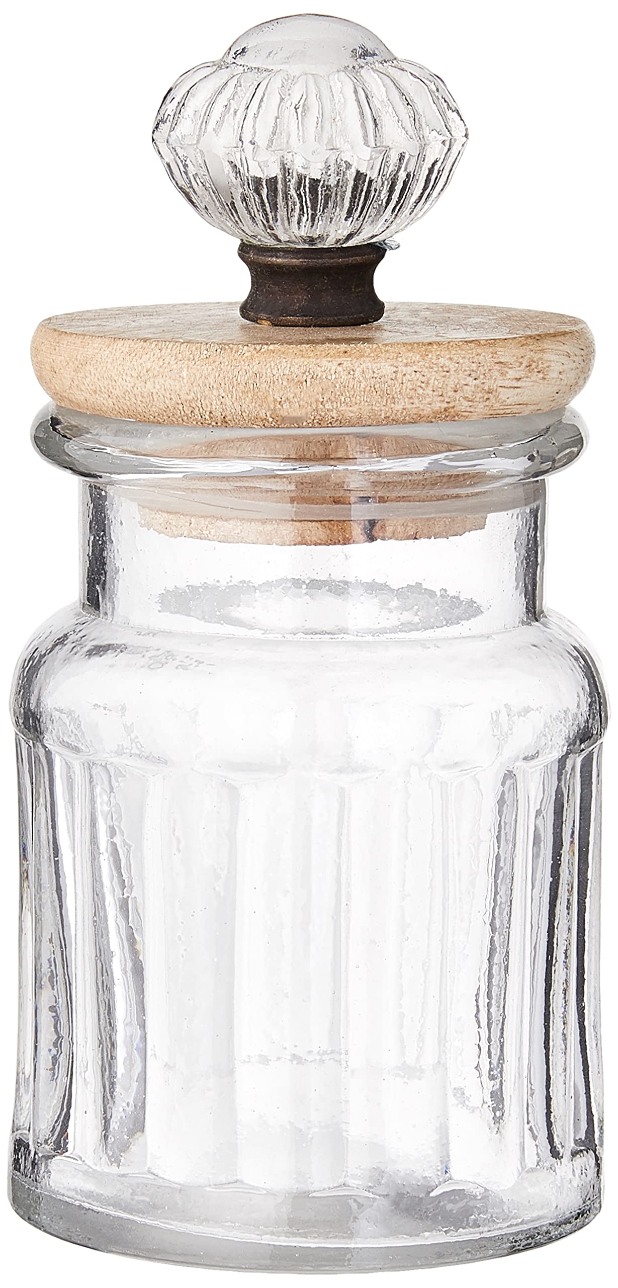 Mud Pie Knob Glass Condiment Set, Canister 3 3/4'' X 2 3/4'' Dia | Caddy 3 3/4'' X 10 1/4'', Brown