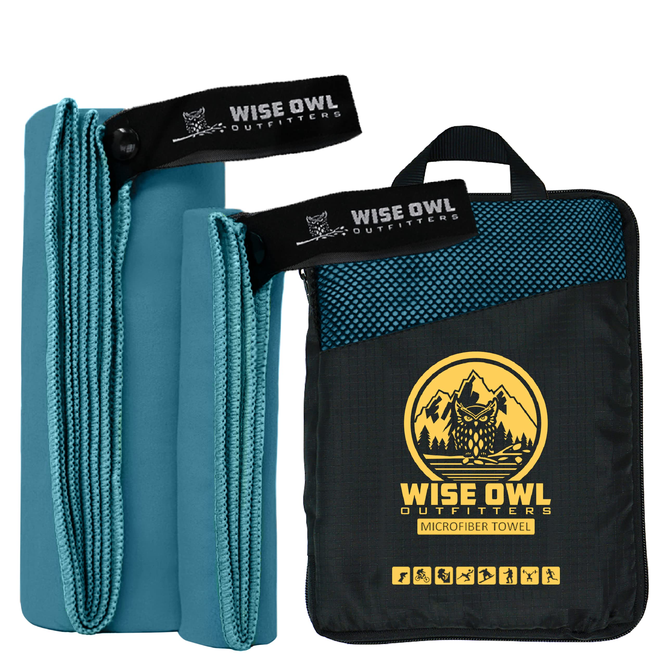 Wise Owl Outfitters Microfiber Camping Towel - Ultra Soft, Quick Dry, Large 24x48, Marine Blue, Includes Free Hand Towel 12x12