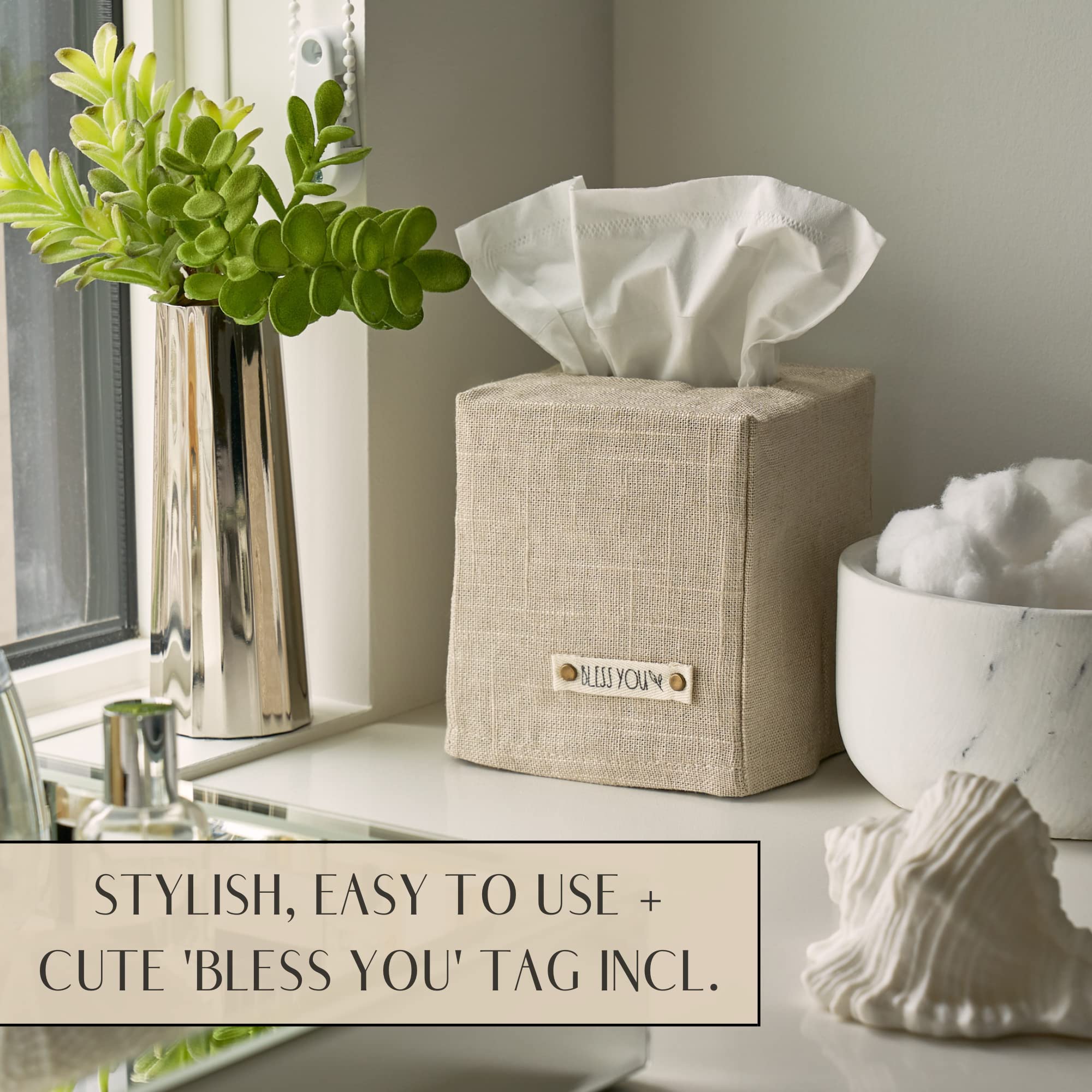 Stylish Tissue Box Cover - This Beige Linen Holder Instantly Covers Your Square Tissue Boxes - The Perfect Cube Cover for Your Bathroom and Home