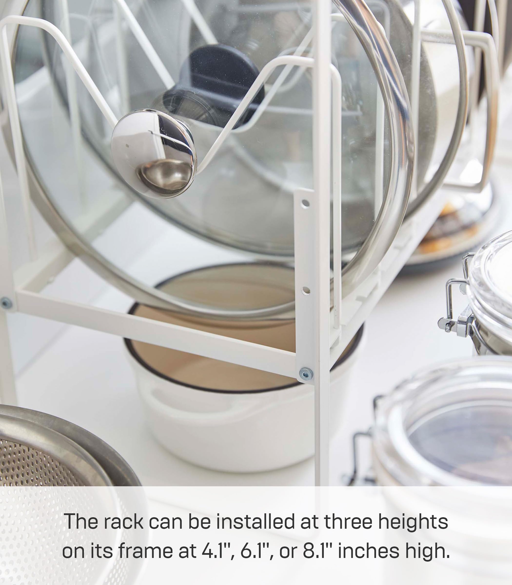 Yamazaki Home Tower Height Adjustable Under Sink Pot Lids And Frying Pan Storage Kitchen Drawer Organizer Rack - Steel