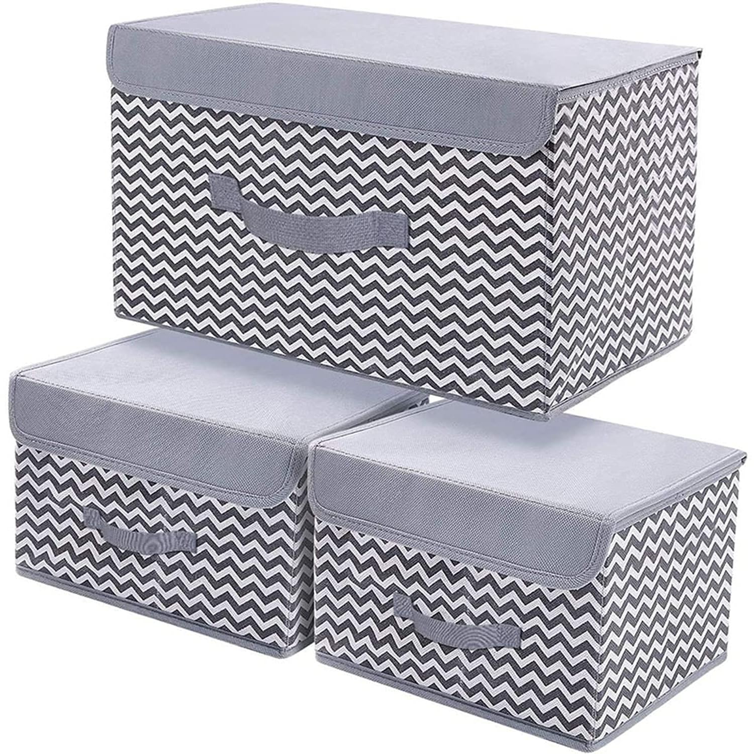 Pranij 3 Set Foldable Storage Box Organiser With Lid, Versatile Storage Basket Bins For Wardrobe, Clothes, Toys, Books, And Othe