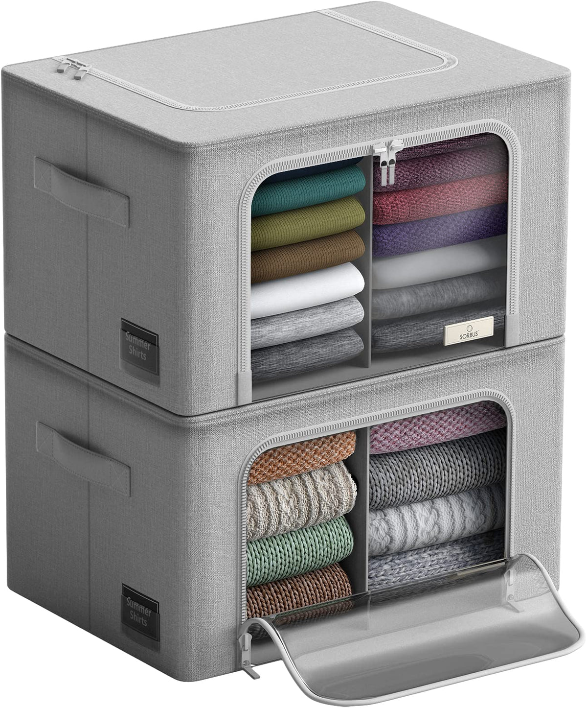 Sorbus Storage Bins with Divided Interior - Large Stackable & Foldable Organizer Containers with Metal Frame, Oxford Fabric, Lar