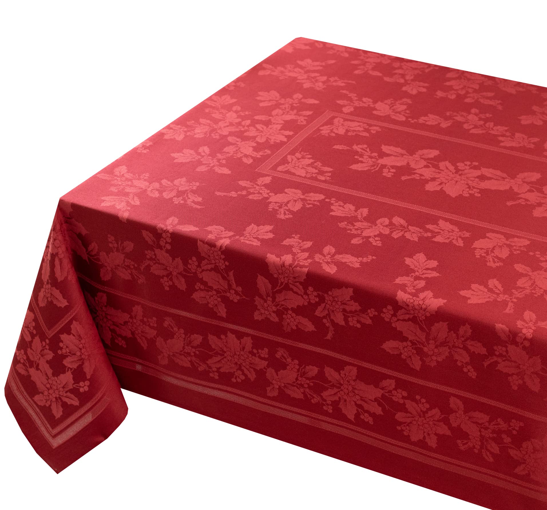 Benson Mills Holiday Elegance Heavyweight Engineered Jacquard Fabric Table Cloth  Holiday  Winter  and Christmas Tablecloth (Dark Red  60'' X 144'' Rectangular)