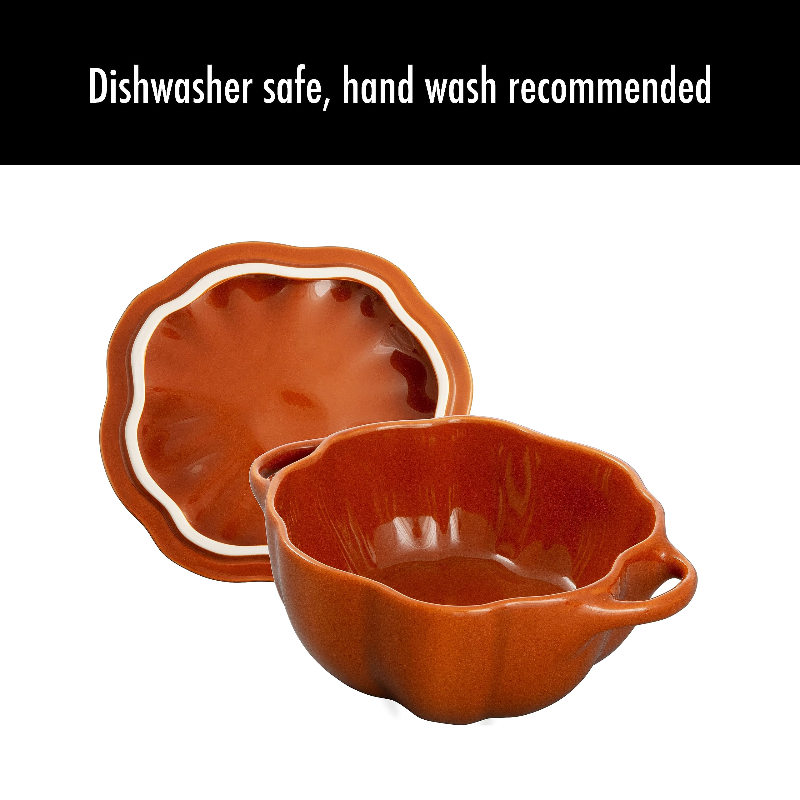 Staub Ceramic 0.75-Qt Petite Pumpkin, Oven & Stove Safe Up To 572F, Pumpkin Dish, Baking Candy Burnt Orange
