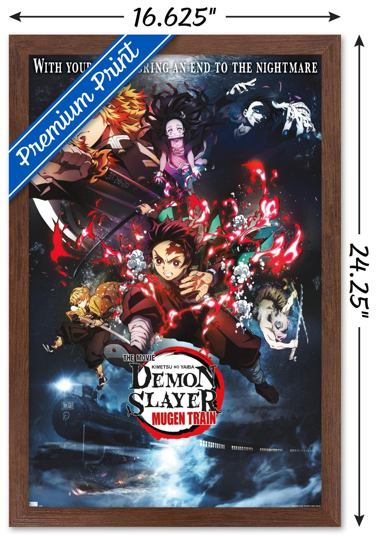 Trends International Demon Slayer: Mugen Train - Collage One Sheet Wall Poster, 14.725'' X 22.375'', Mahogany Framed Version