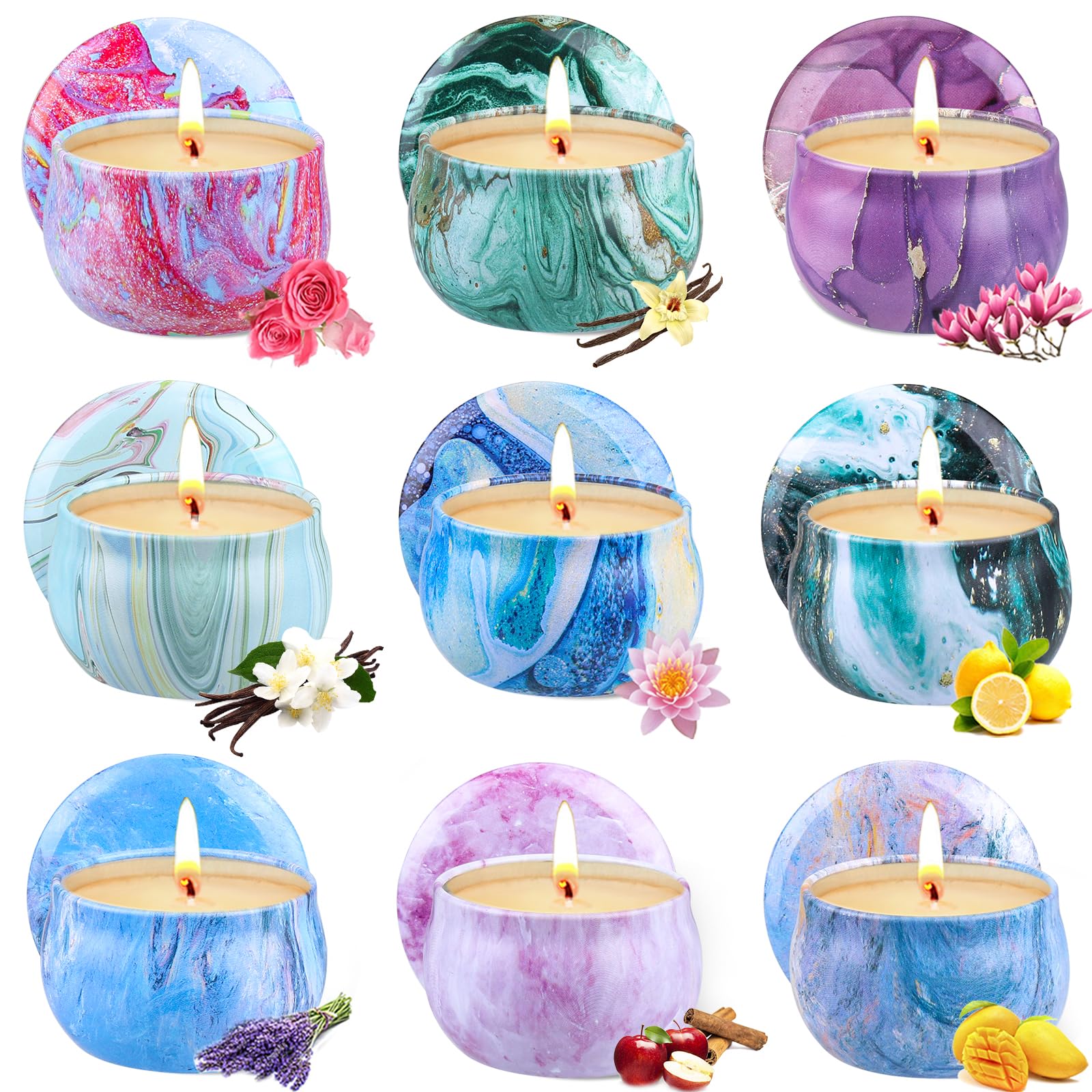 Scented Candles Gift Set, 9 Pack Candles for Home Scented Long Lasting Natural Soy Wax Aromatherapy Candle Set Birthday Gifts fo