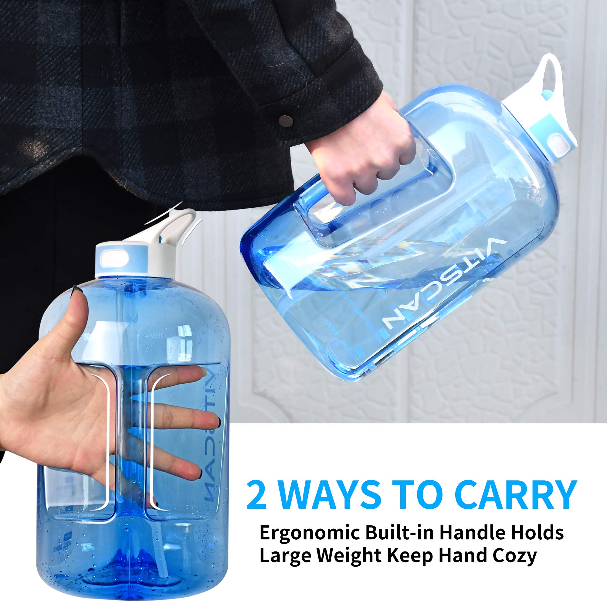 128OZ/1 Gallon Water Bottle with Straw Motivational Water Bottle with Time Marker  Large Water Bottle 128 Oz Water Bottle  Big Water Jug for Sports Water Bottles  Two Handles BPA Free (Blue)