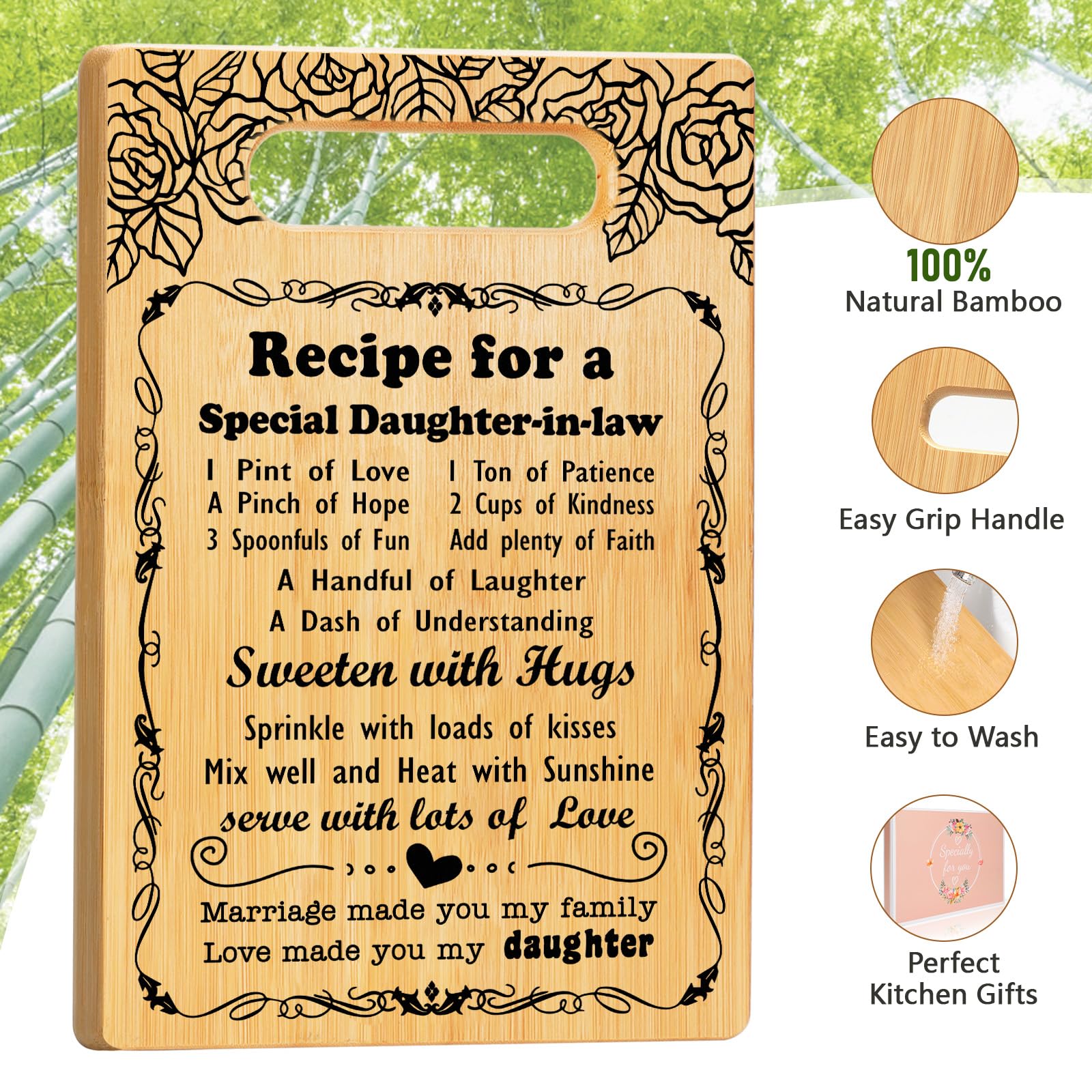 Gifts for Daughter in Law Cutting Board Set,  Recipe for a Daughter-in-Law  Christmas Birthday Gifts for Daughter in Law with En
