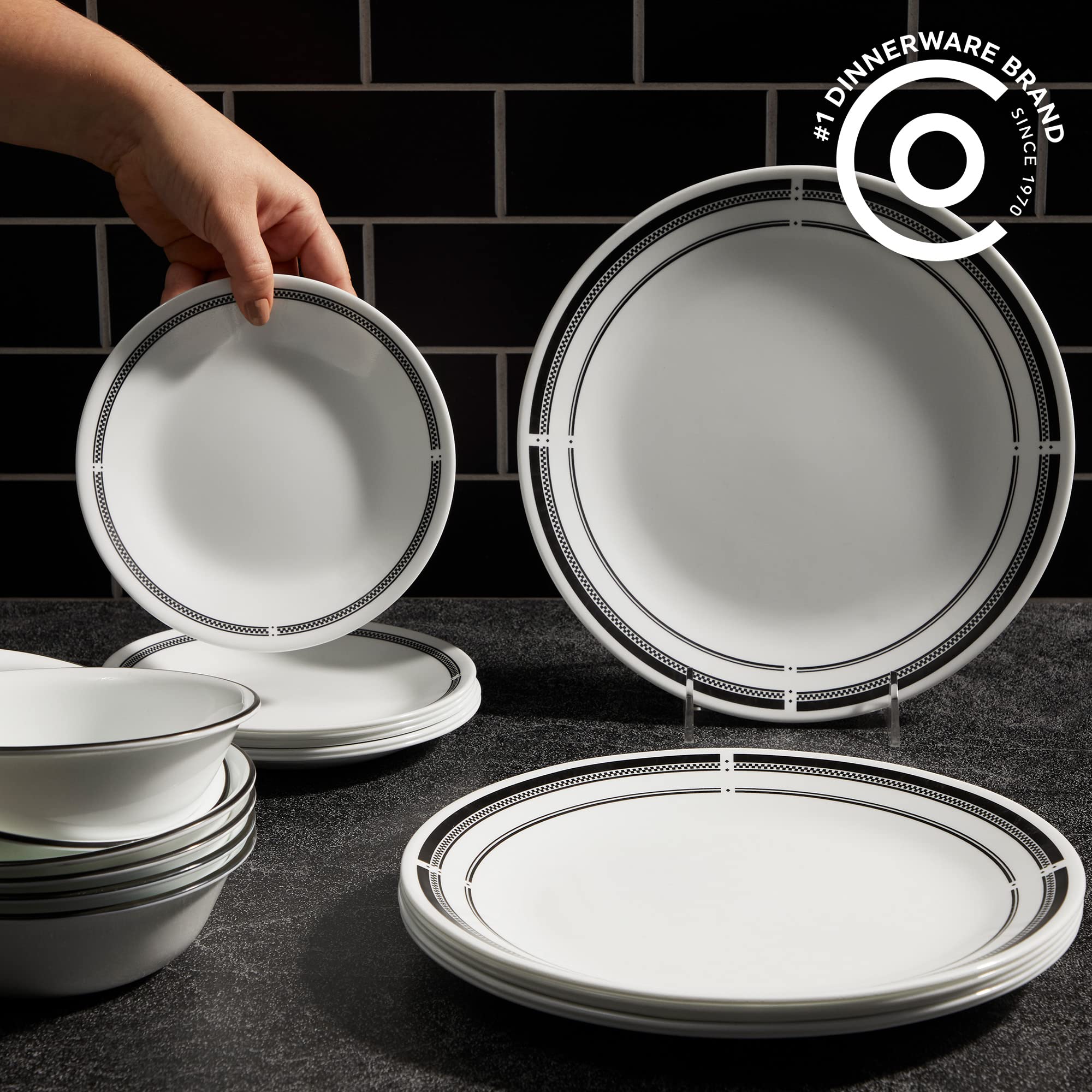Corelle 18-Piece Round Dinnerware Set, Service for 6, Lightweight Round Plates and Bowls Set, Vitrelle Triple Layer Glass, Chip