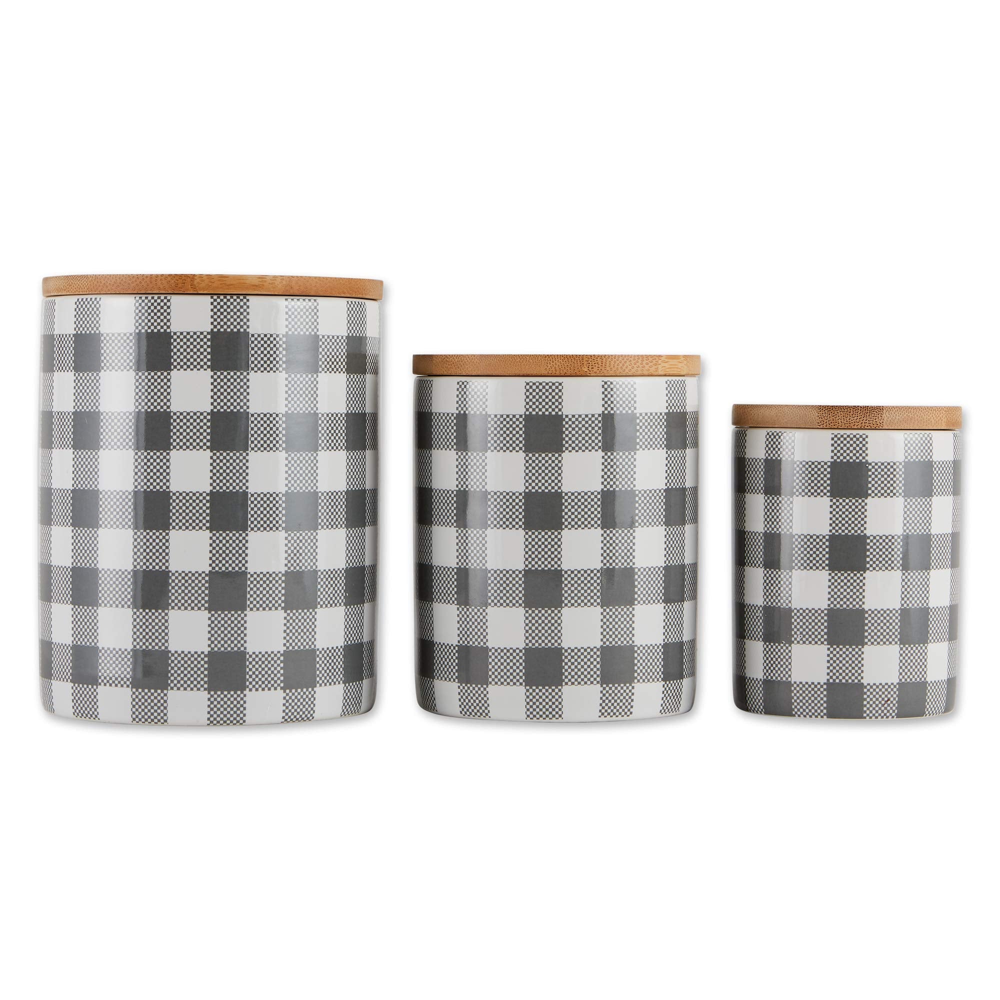 DII Ceramic Canister Sets for the Kitchen Food Safe Storage Containers with Lids, Large, Medium & Small, Buffalo Check, Gray & W