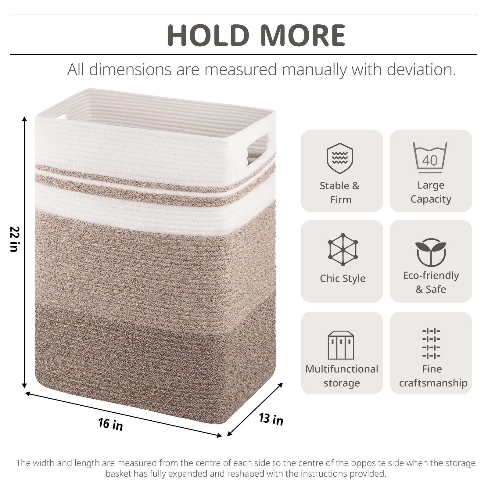 Oiahomy Rectangle Laundry Basket, Large Laundry Hamper With Handles, Cotton Blanket Basket For Living Room, Woven Decorative Sto