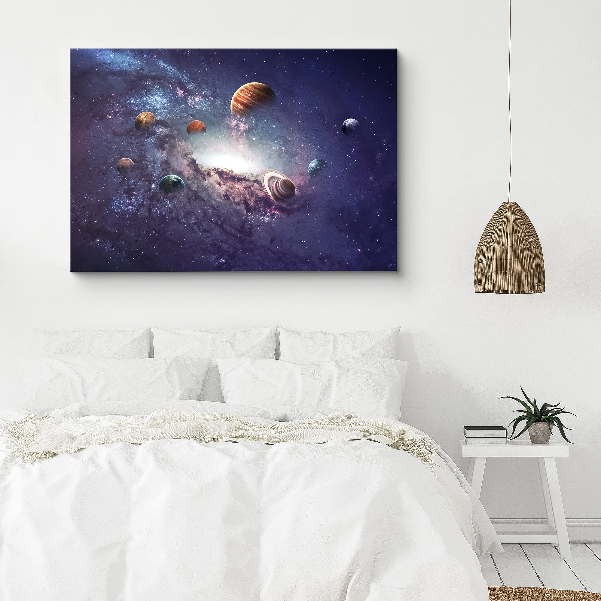 Signford Canvas Print Wall Art Purple Galaxy Solar System With Planets Astronomy & Space Aurora Digital Art Modern Art Contempor