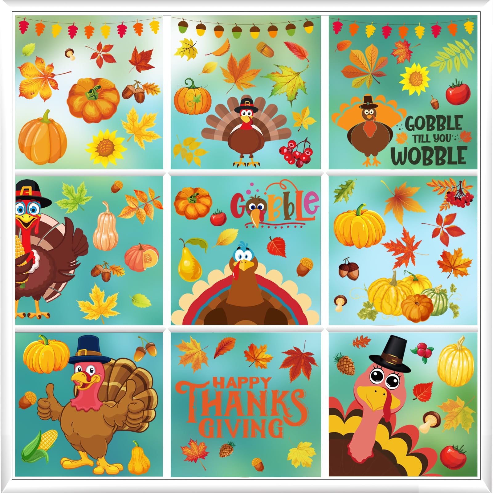 Thanksgiving Decorations - 10 Sheets 143 Pcs Thanksgiving Window Clings for Glass Window Fall Decorations Autumn Harvest Turkey