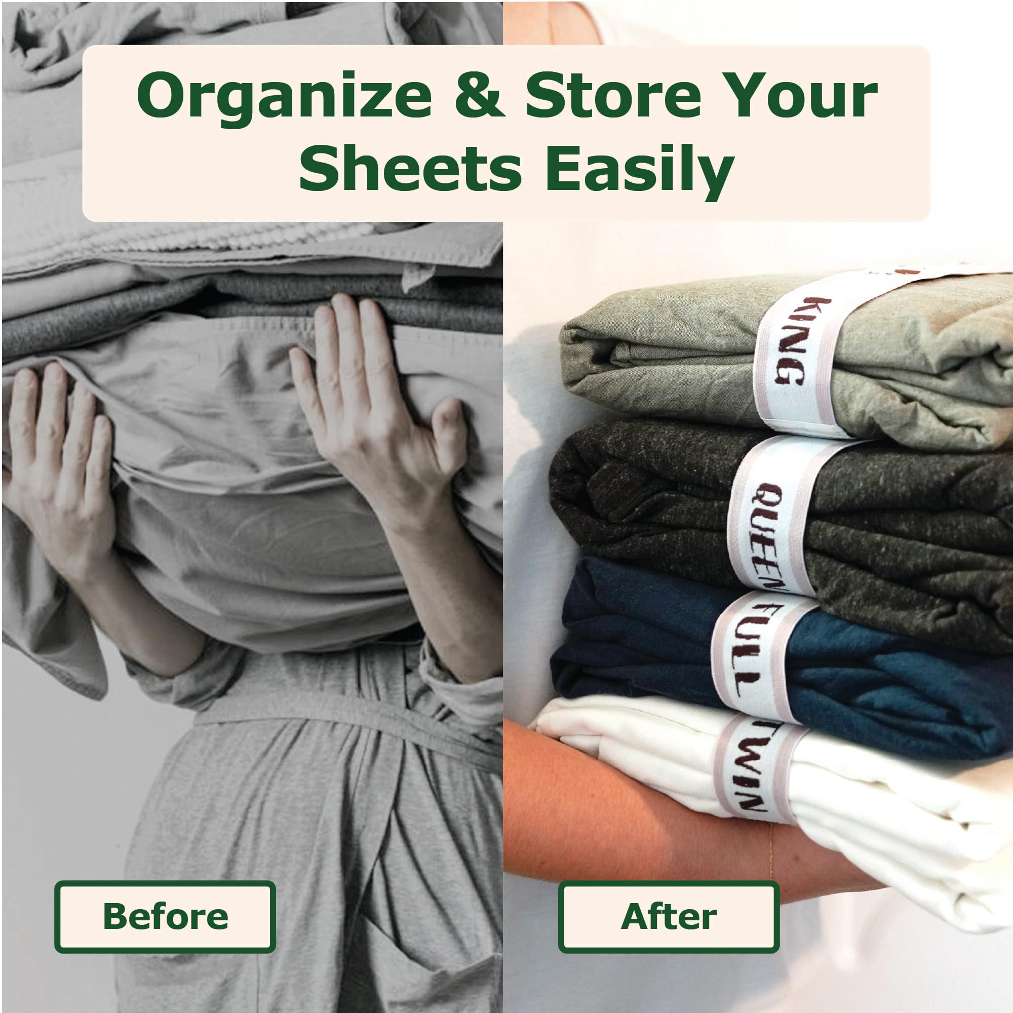Ecohomes Bed Sheet Organizer And Storage Size Label Bands | Bed Sheets Set Organizers For Linen Closet Organization - Elastic Be