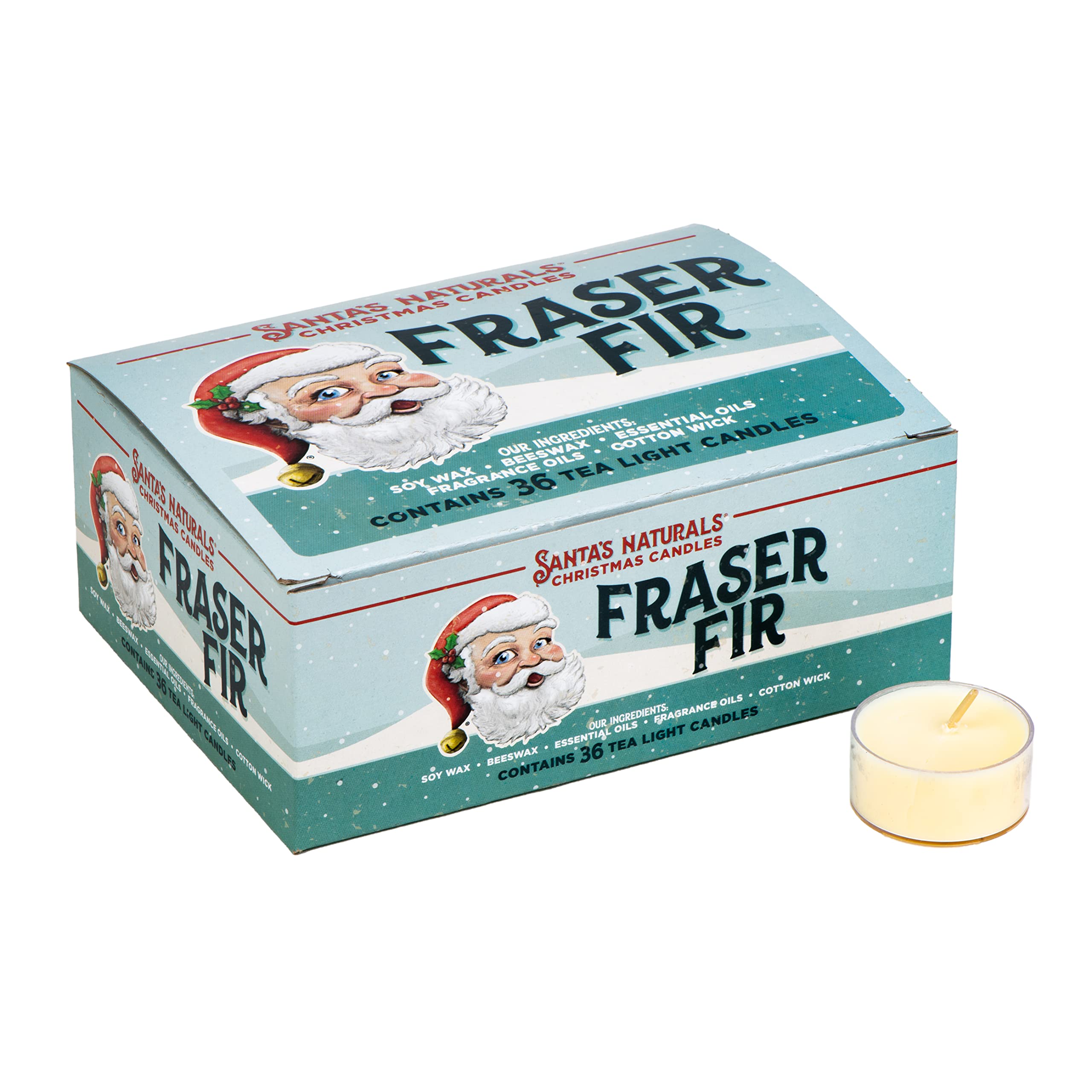 Santas Naturals Fraser Fir Christmas Tea Light Candles | Fresh Cut Christmas Tree Fragrance | Sustainably Sourced Soy and Beesw