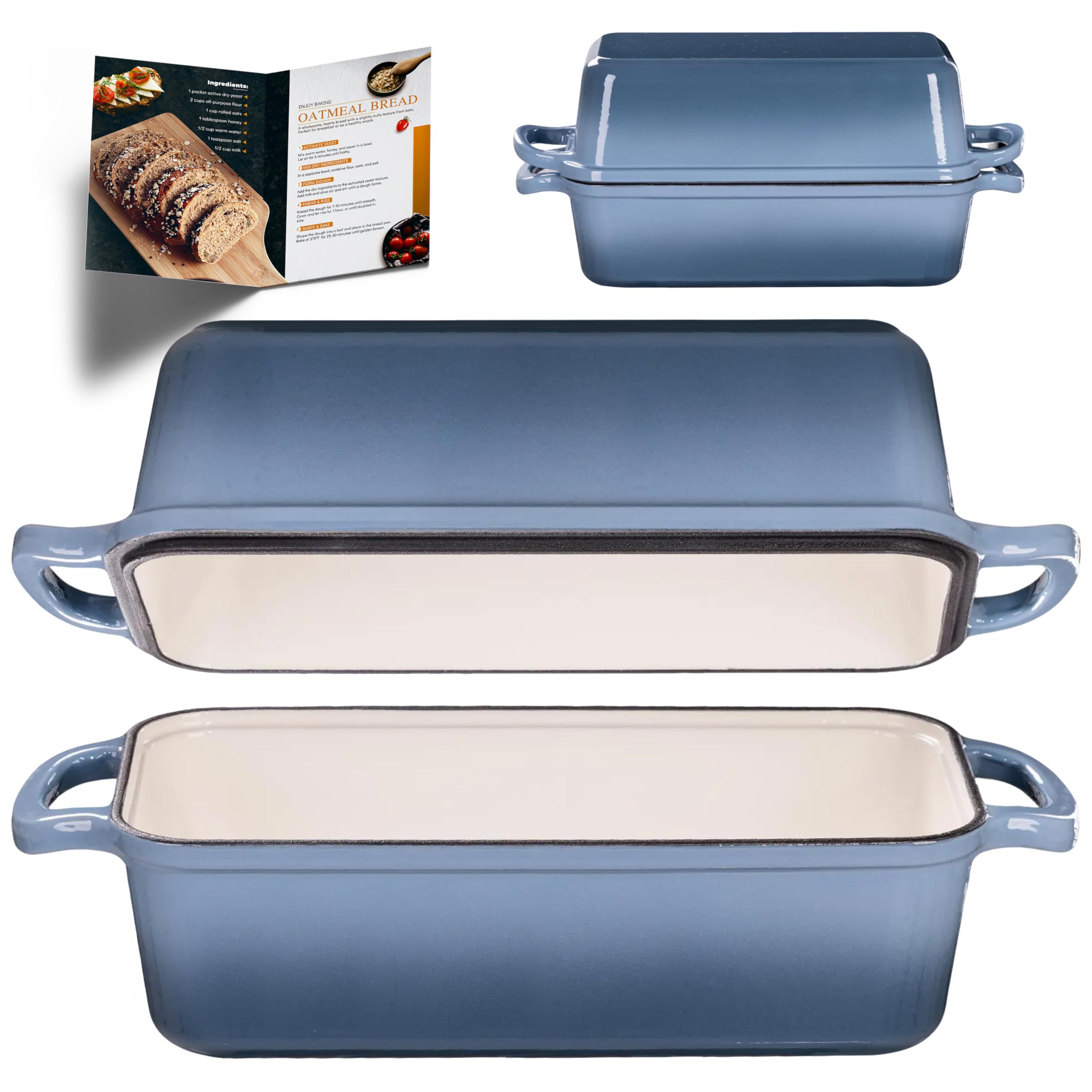 Mezzalur 11x5 Inch Cast Iron Loaf Pan with Lid, Sourdough Bread Baking