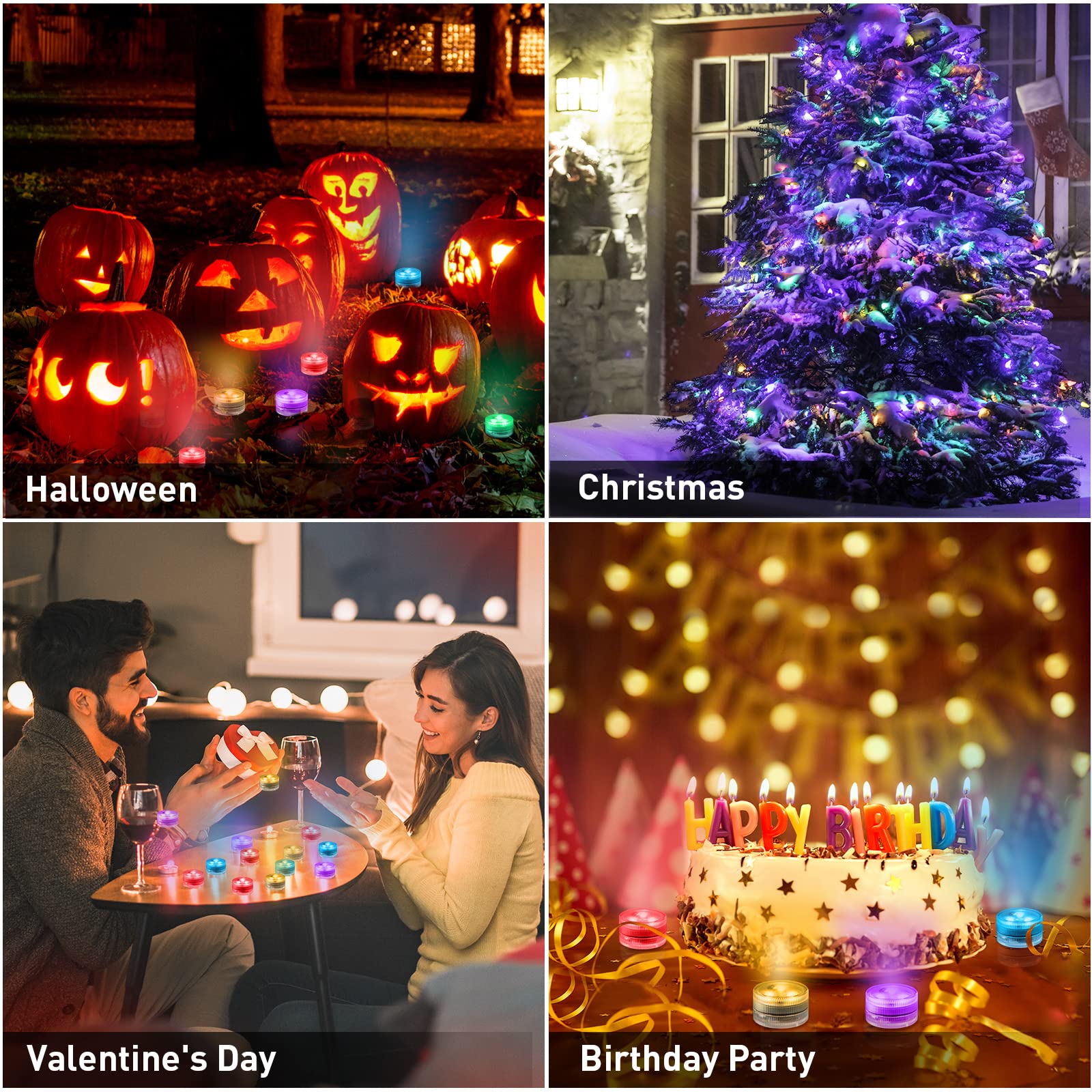 LUXJET Mini LED Tea Lights with Remote - Small Submersible LED Lights Battery Powered - Color Changing Tea Lights for Christmas,