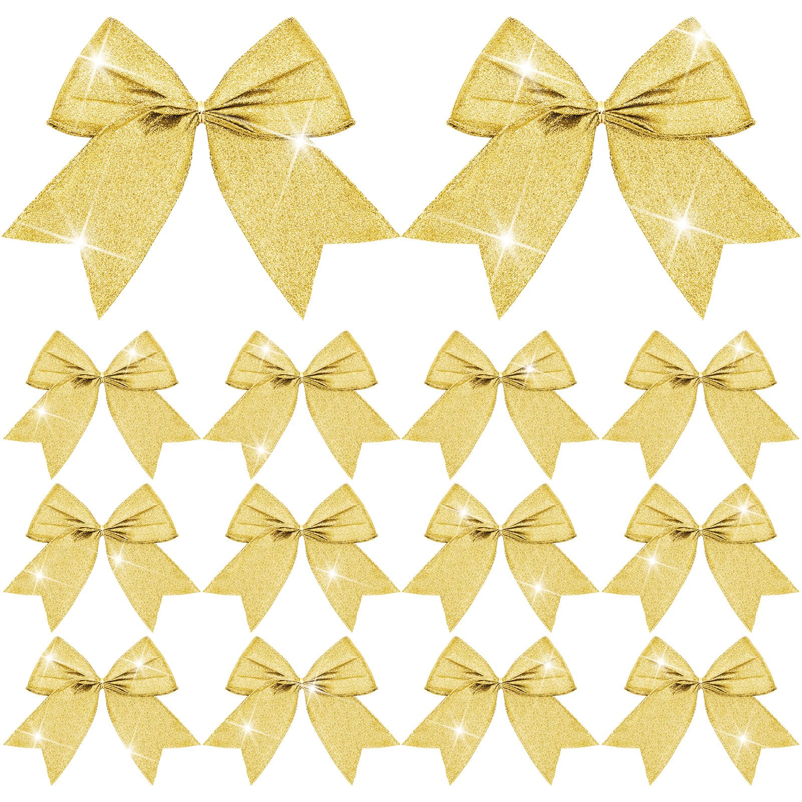 Cindeer 24 Pcs Gold Christmas Bow Decorations 6 Inch, Glitter Holiday Bows with Sequin Ties for Xmas Tree, Halloween, Wreath, DI