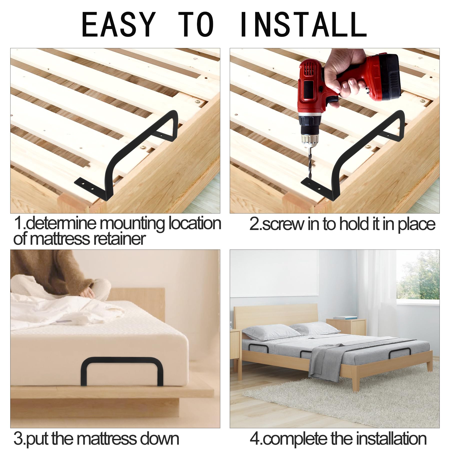 Koxhero Mattress Retainer Bar Bracket Holder 4Pcs Keeping Mattress From Sliding For Foot Of Platform Beds,Adjustable Beds,Rv Mat