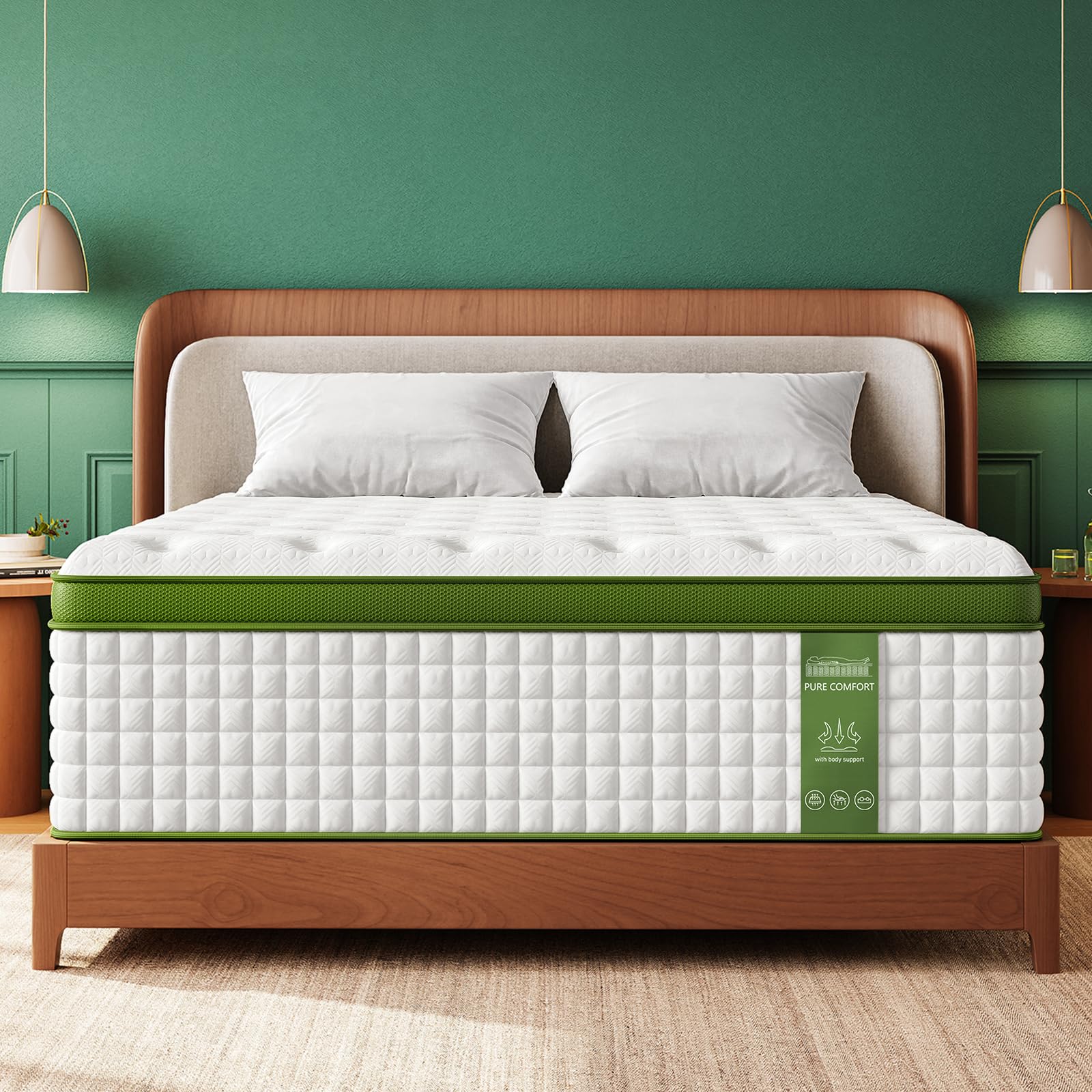 Bedstory Firm Full Mattress 12 Inch, Hotel Collection Hybrid Mattresses With Zoned Lumbar Support, Extra Back & Hip Support, Cer