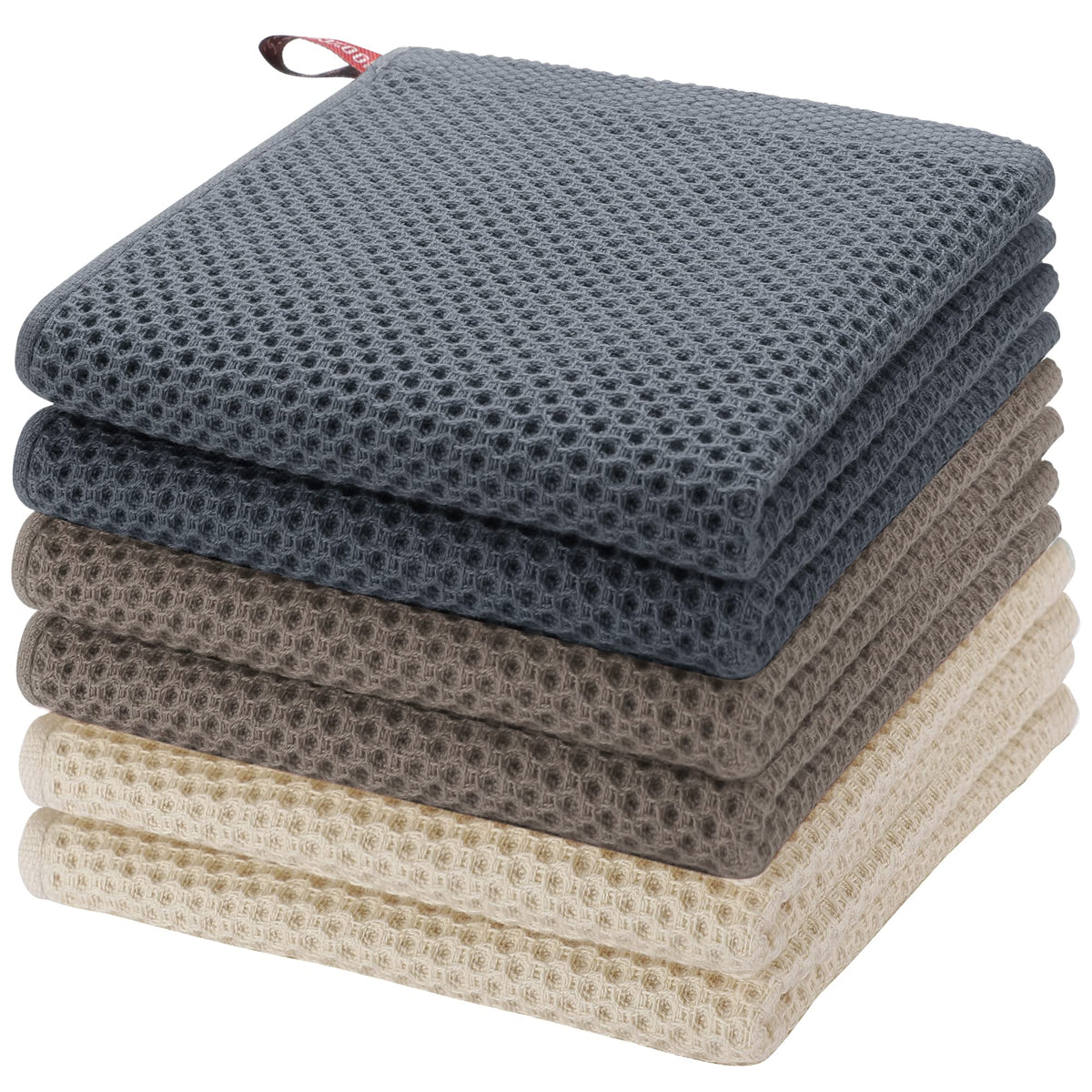 Piccocasa 100% Cotton Kitchen Dish Cloths, 6 Pack Waffle Weave Dish Towels For Drying Dishes Super Soft Absorbent Quick Drying K