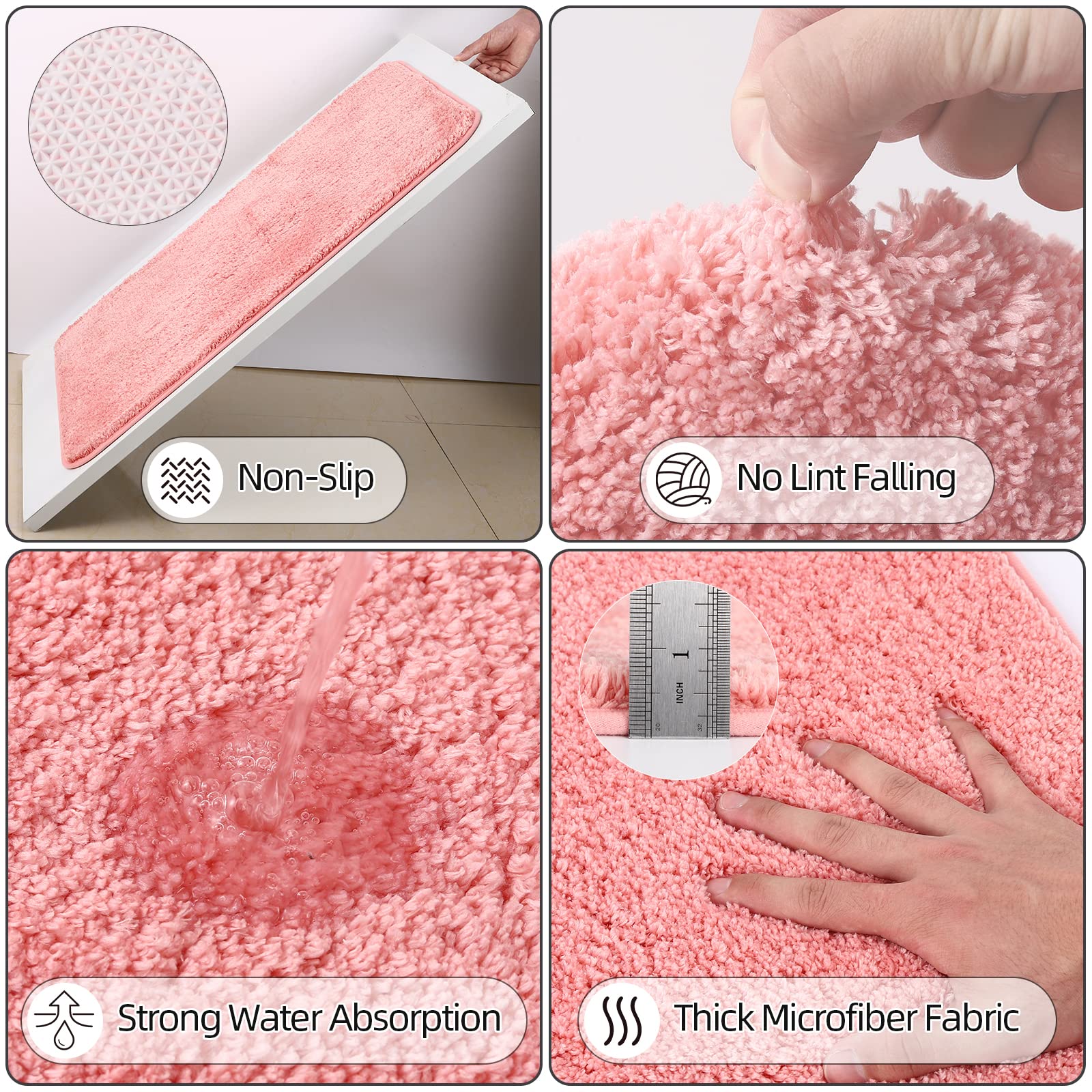 Xlhomo Bathroom Accessory Set-Bathroom Sets With Shower Curtain And Rugs, Non Slip Bathroom Rugs Super Absorbent, Pink Ombre Wat