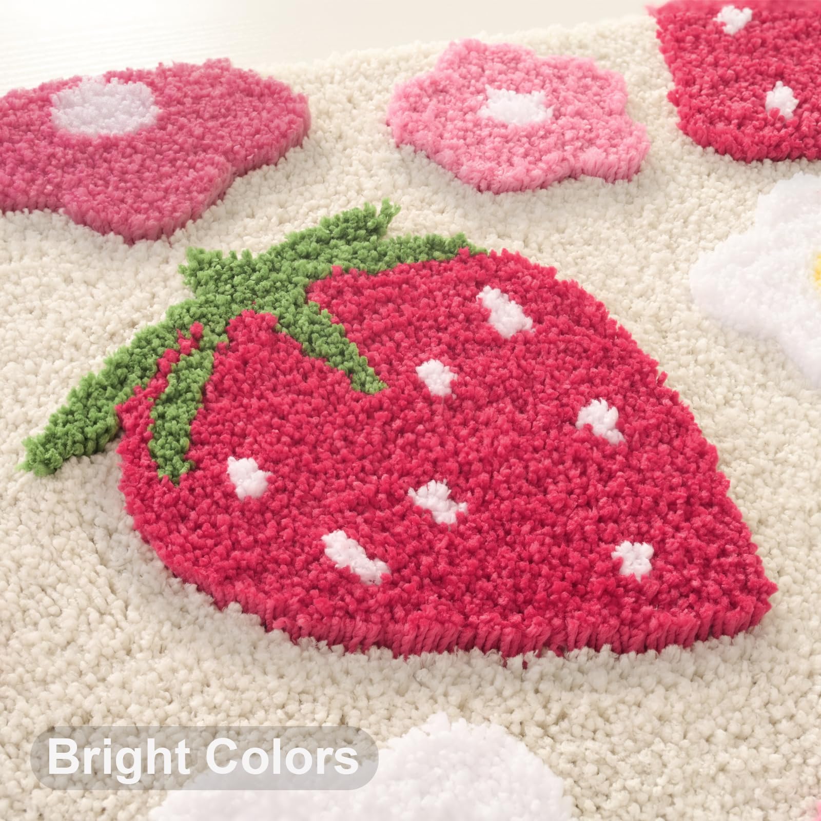 Anybar Beige Bathroom Rugs Cute Strawberry Flower Bath Mat Bathroom Accessories, Funny Colorful Non Slip Floor Bath Rug Machine