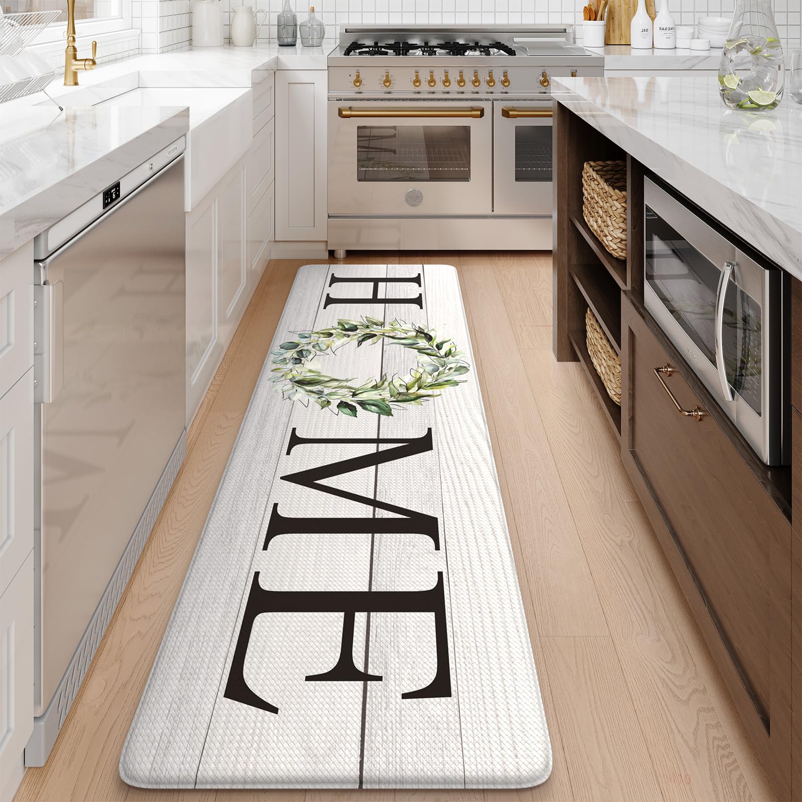 Kimode Kitchen Mats Cushioned Anti Fatigue, Farmhouse Rugs For Kitchen Rug Runner Stain Resistant, Ergonomic Standing Kitchen Fl