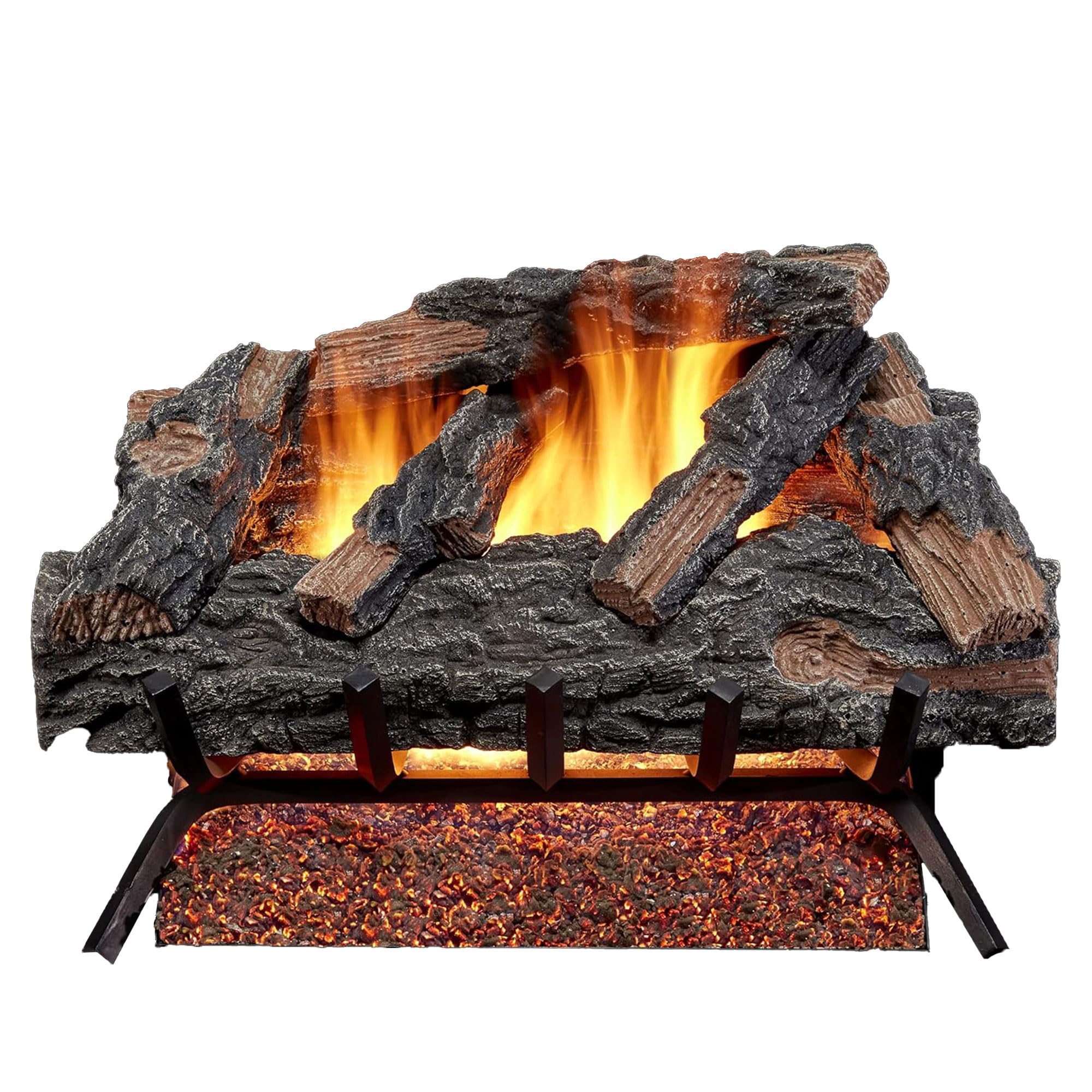 Hearthsense Mo24Hvl Natural Gas Vented Fireplace Logs Set With Match Light, 55000 Btu, Heats Up To 2000 Sq. Ft, Mountain Oak, 24
