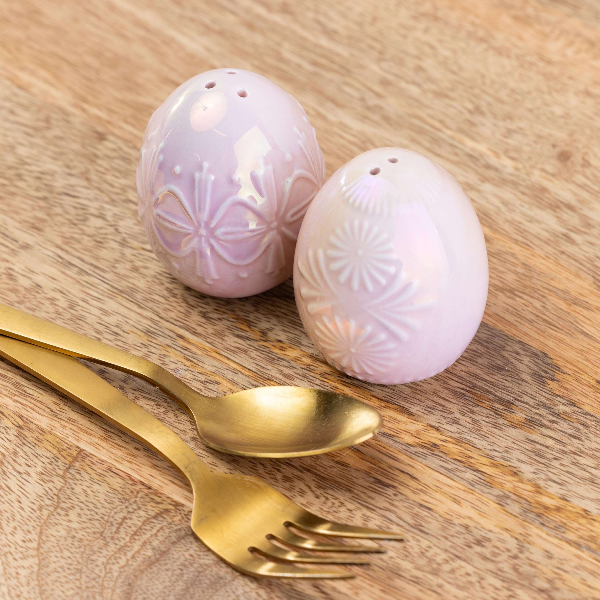 Transpac Iridescent Purple Easter Egg 3 X 2 Ceramic Salt And Pepper Shaker Set