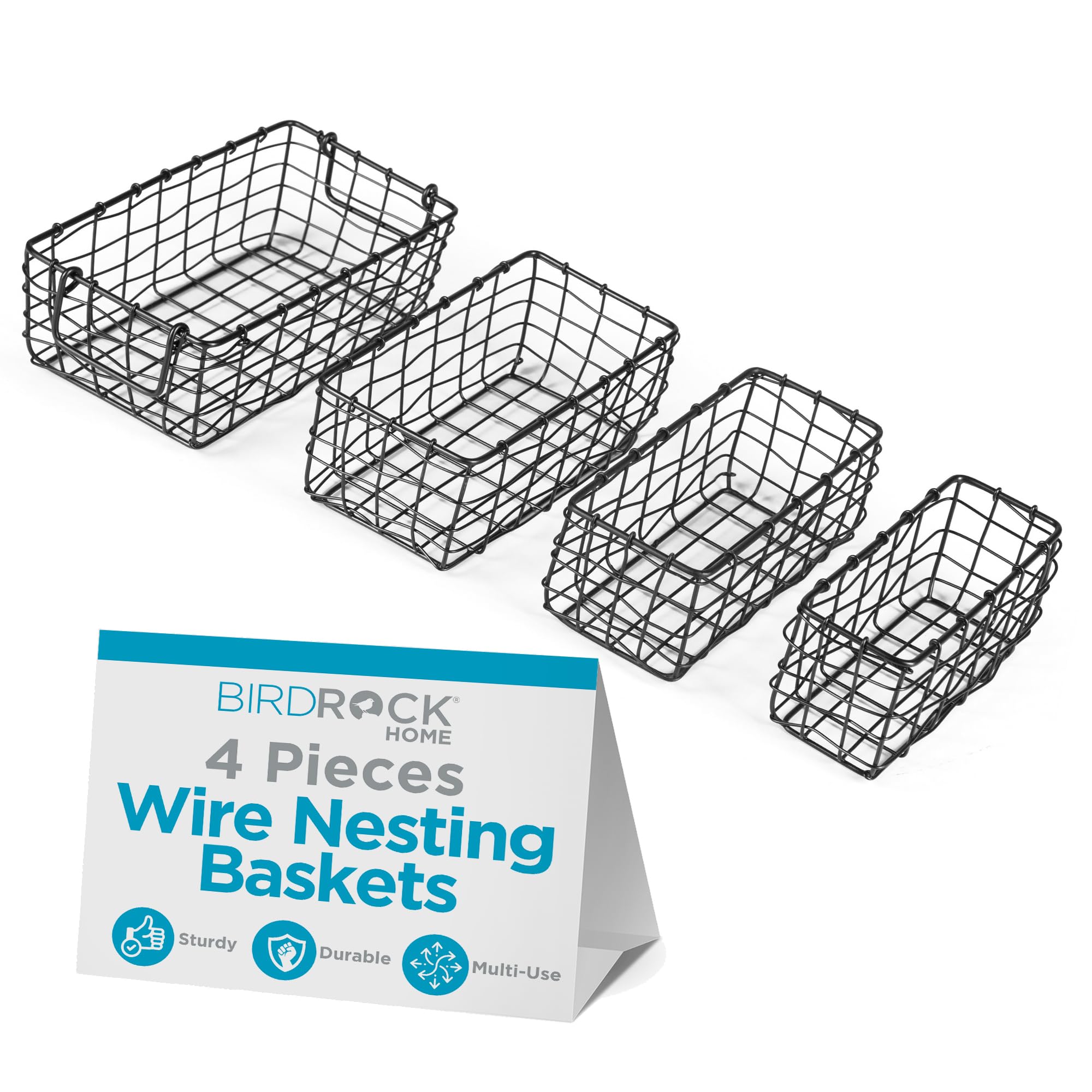 Birdrock Home Wire Storage Basket Set - Iron Baskets For Organizing, Kitchen Pantry Shelves, Rectangle Bins For Bathroom, Closet