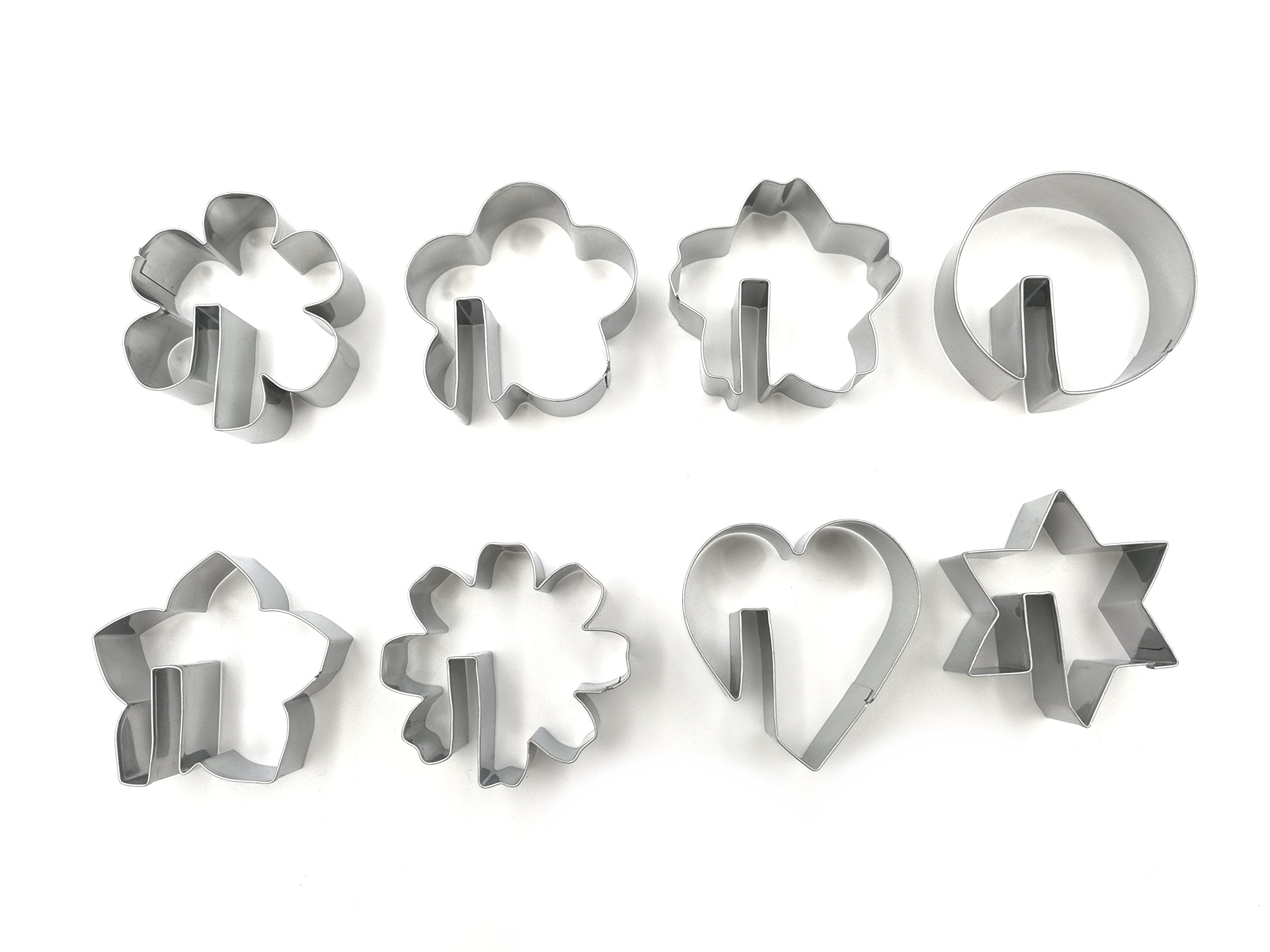 Jokumo Bite Sized Over The Edge Mug Rim Cookie Cutters Set - 8 Pc High Grade 430 Stainless Steel -Hexagram, Circle, Heart And 5