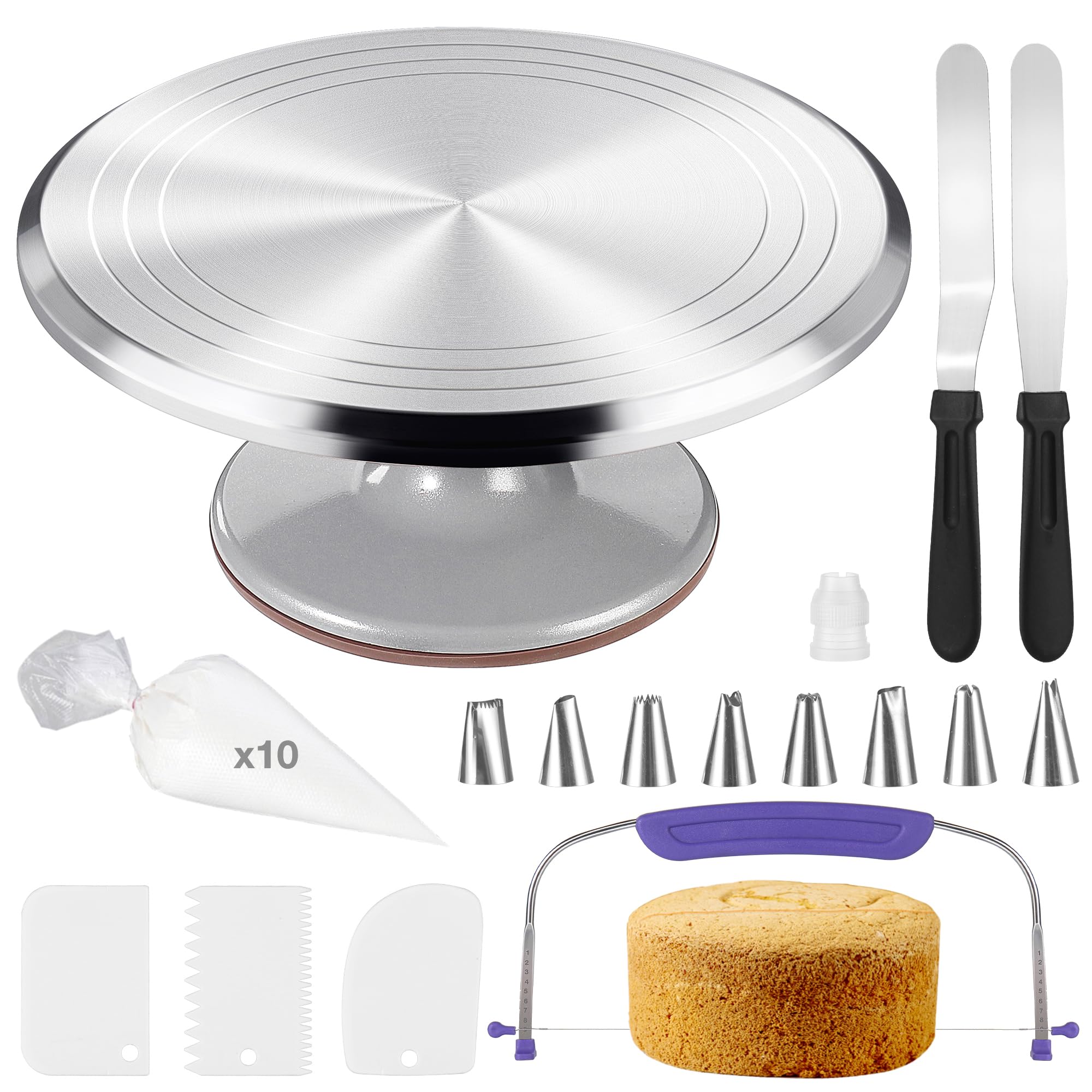 12 Inch Round Aluminum Revolving Cake Decorating Stand,Cake Turntable, Rotating Cake Stand,for Cake,Pastries and Cake Decoration