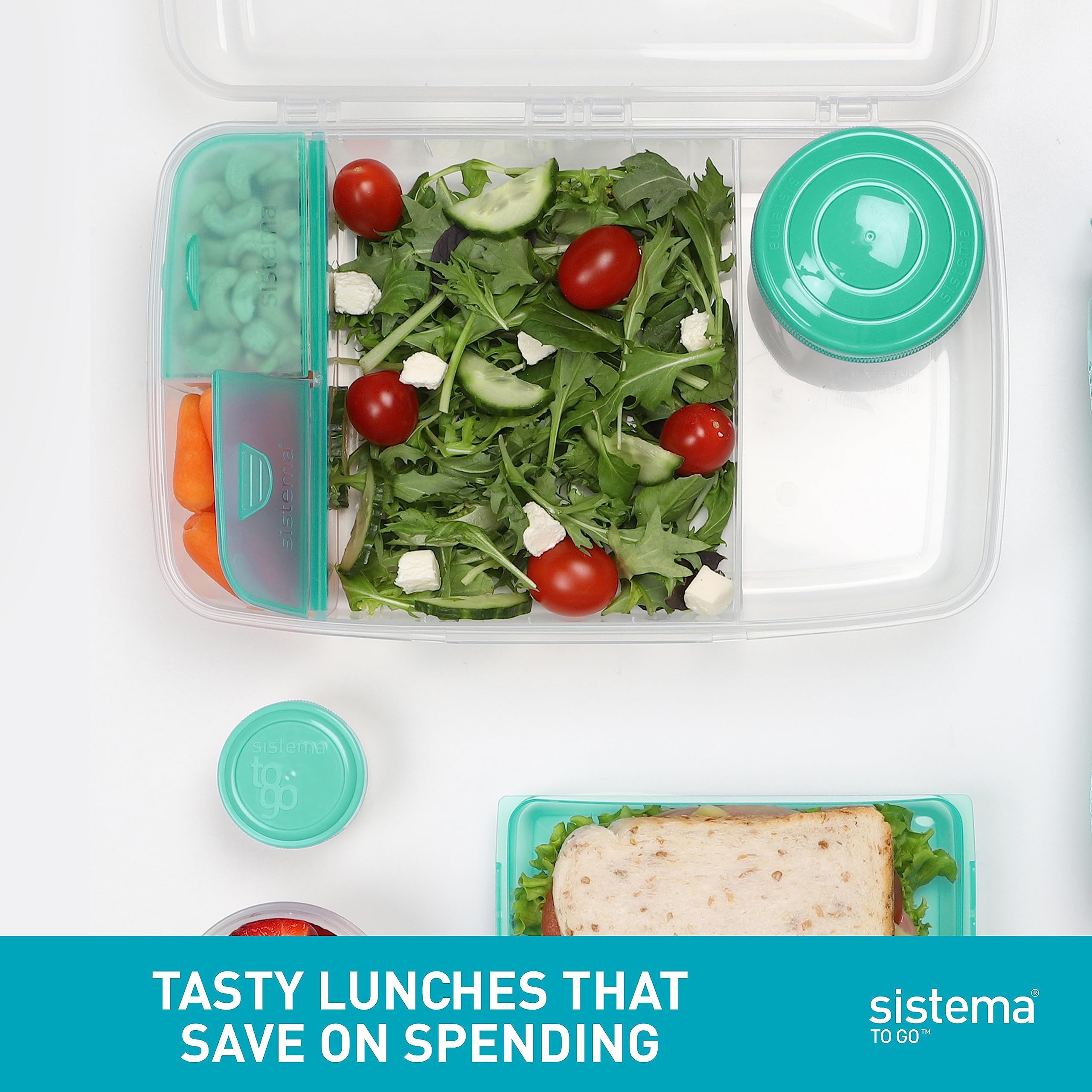 Sistema To Go Collection Large Bento Box Plastic Lunch And Food Storage Container, 7.4 Cup, Multi Compartment, Color Varies | Bp