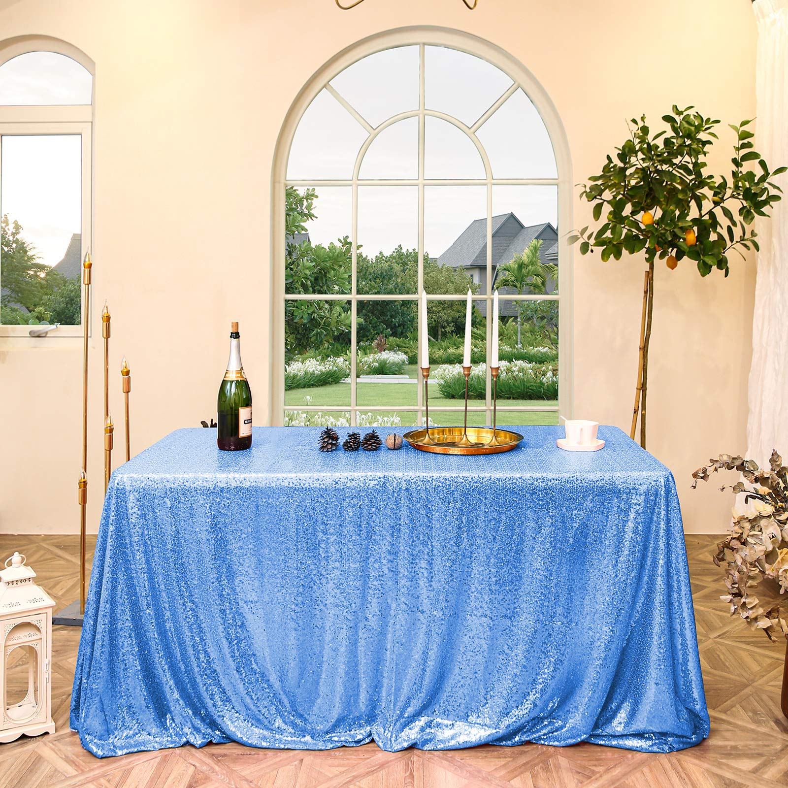 Fyledaee Light Blue Sequin Tablecloth 60X120 Inch Rectangular Glitter Shiny Table Cover For Wedding Baby Shower Birthday Party D