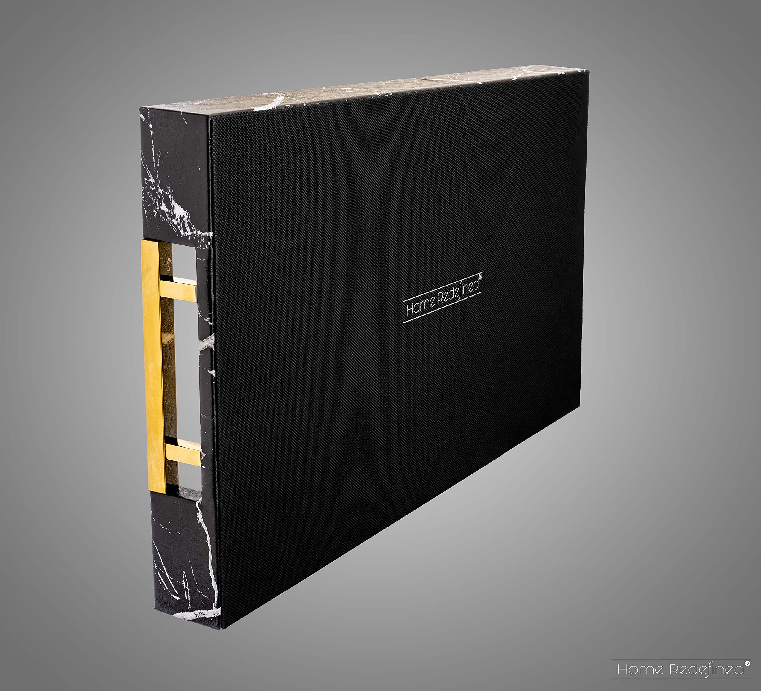 Home Redefined Modern Elegant 18''X12'' Rectangle Black Marble Faux Leather Decorative Ottoman Coffee Table Perfume Living Room